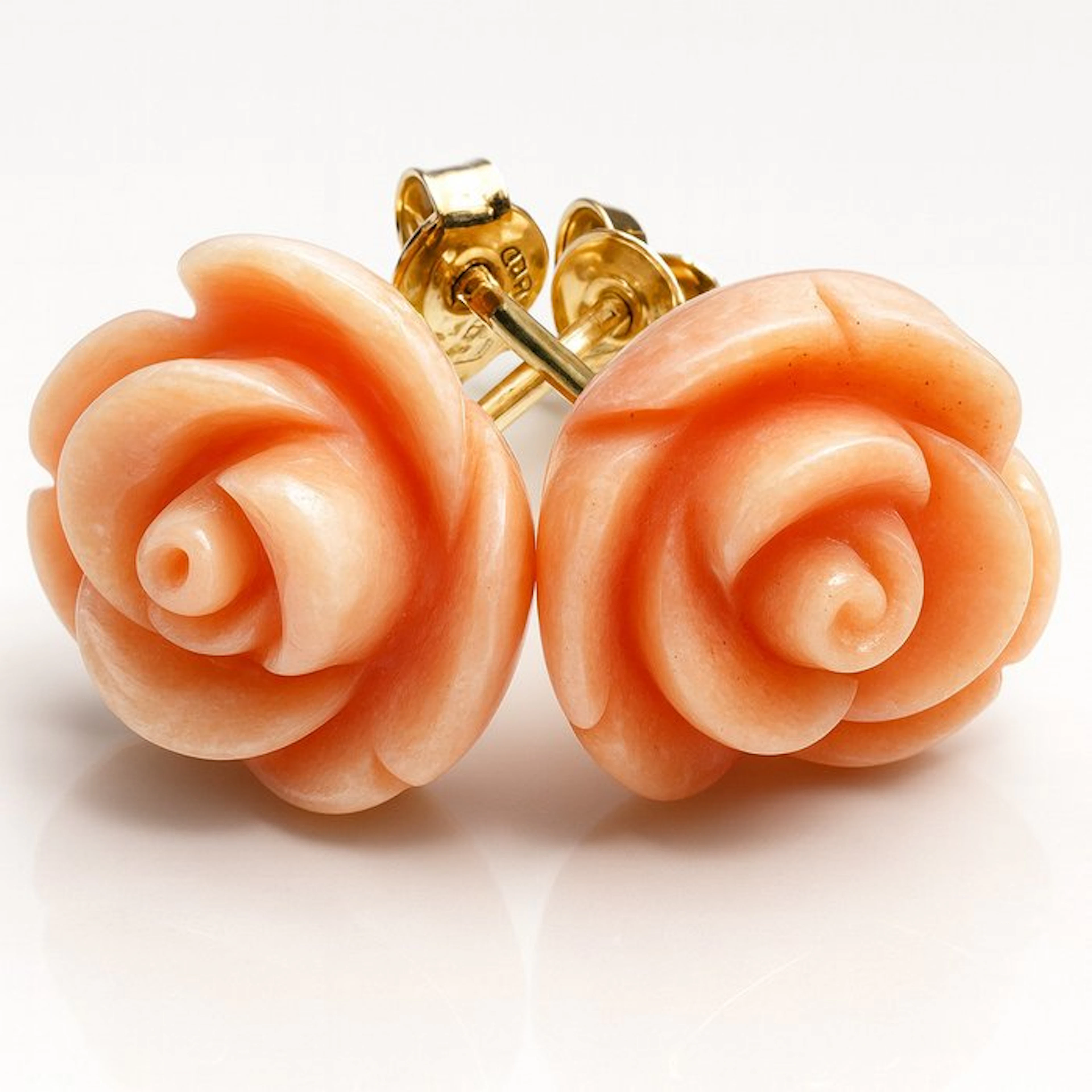 No reserve price - Earrings - 18 kt. Yellow gold Coral