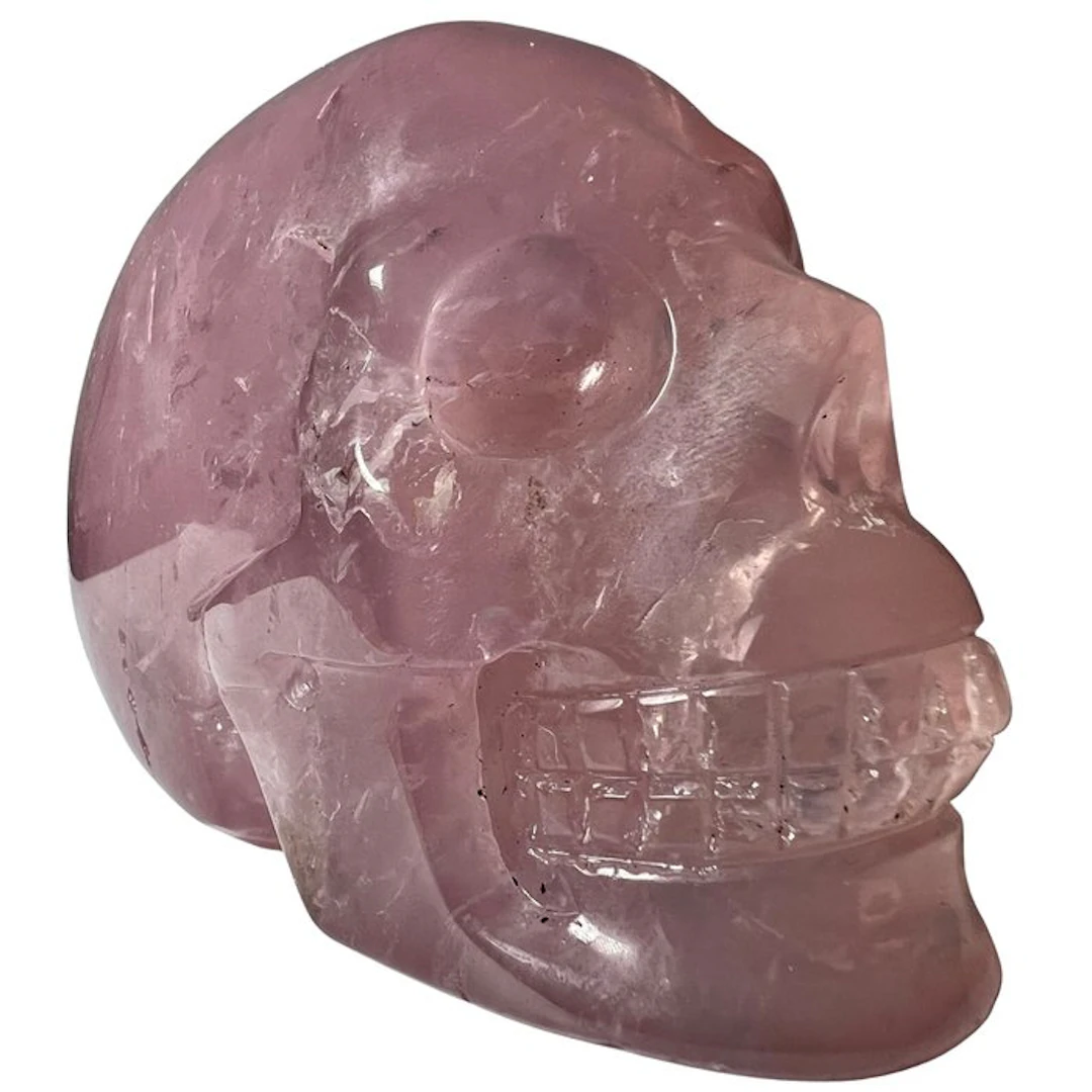 Rose quartz skull Carving - Height: 70 mm - Width: 90 mm- 590 g - (1)
