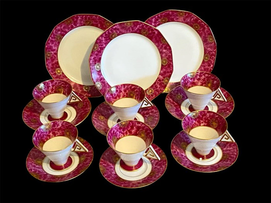 Union Porcelainière / Limoges Unique - Coffee set (15) - Porcelain, Gold plated