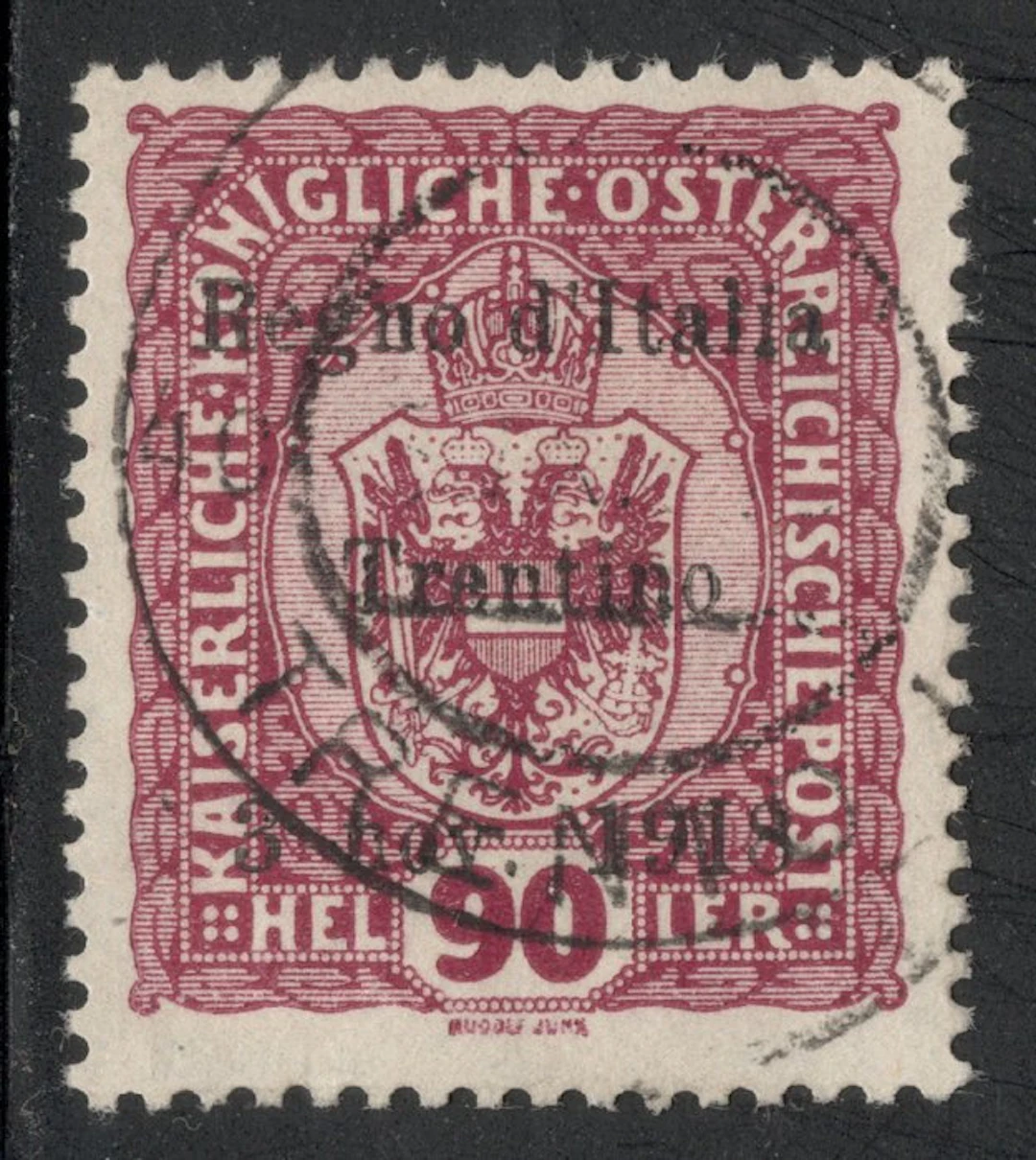 Italy - Trentino 1918 - First Series: 90h Lilac Rose - Signed DIENA