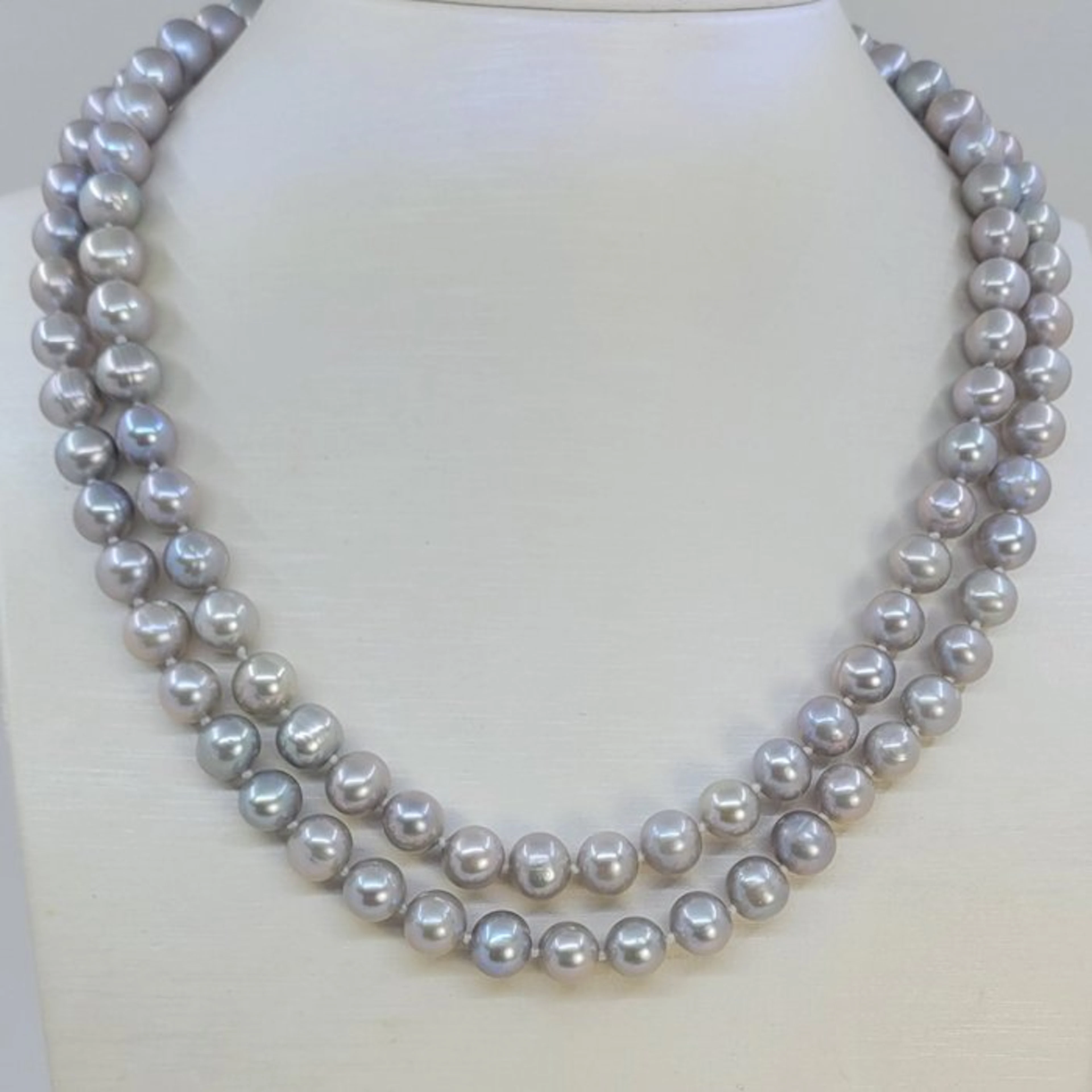 No reserve price - Necklace Silver, 8x9mm Round Grey Freshwater pearls