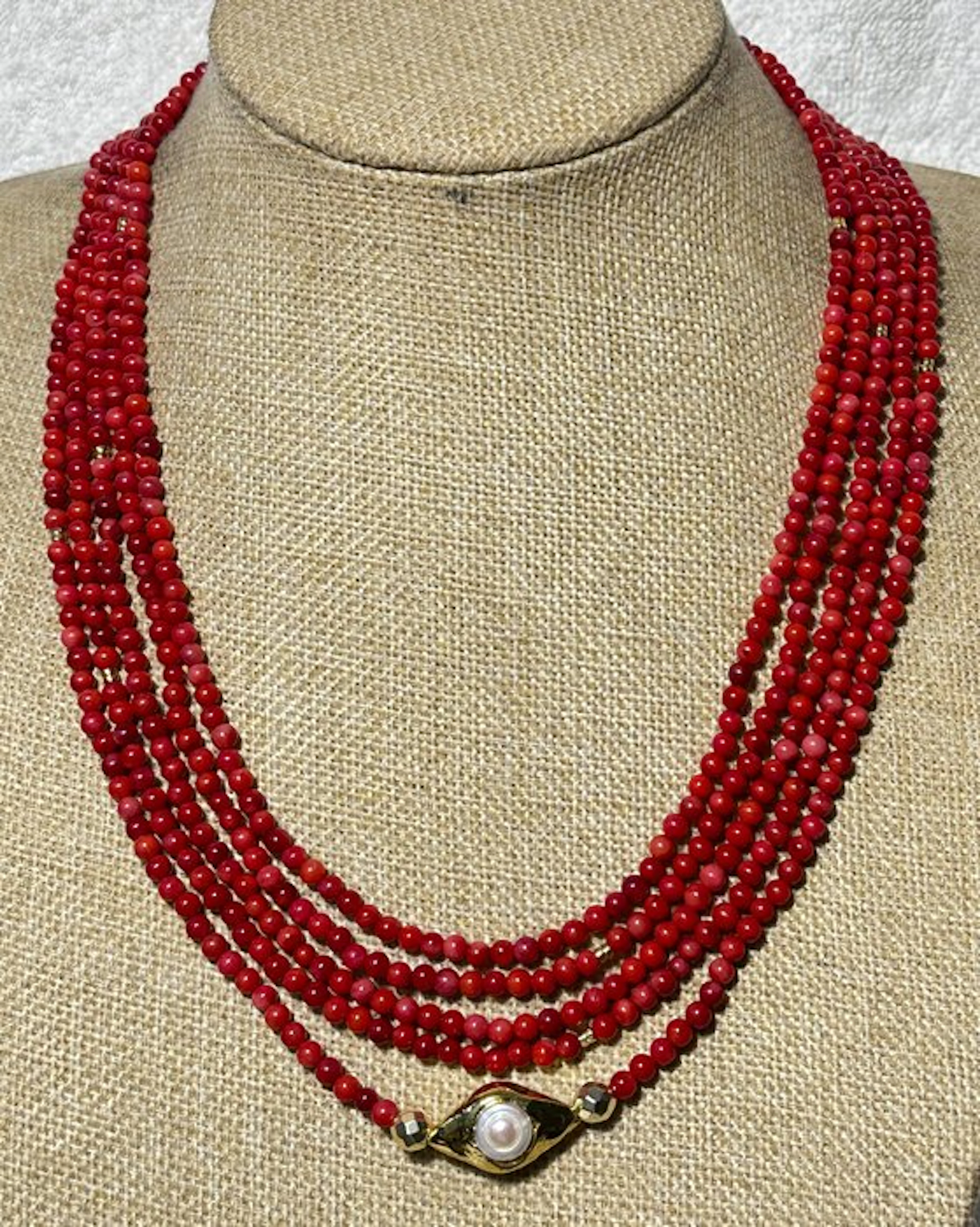 Natural Red Coral and Cultured White Pearl