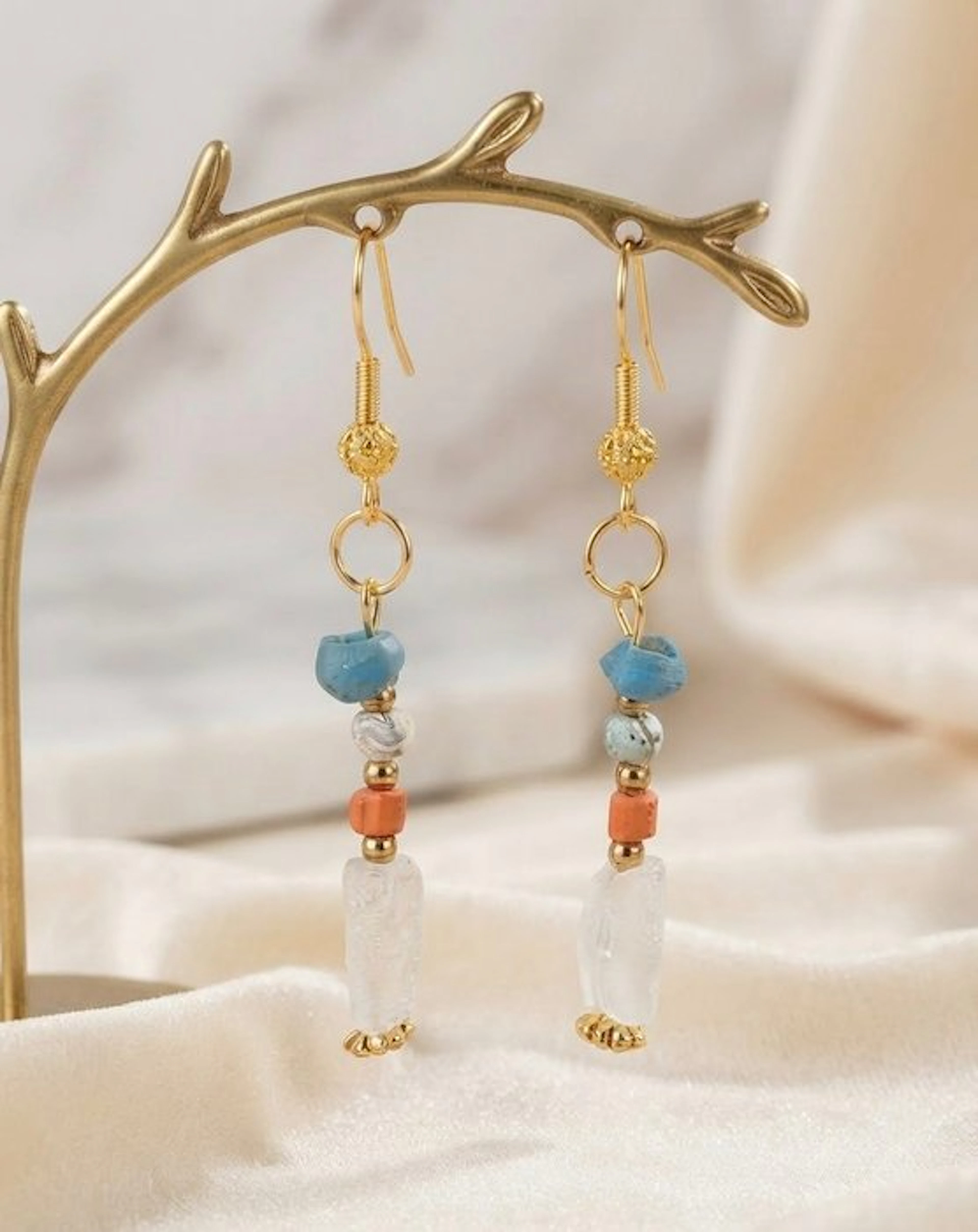 Ancient Egyptian Gold-plated Drop earrings - Faience/glass (No reserve price)