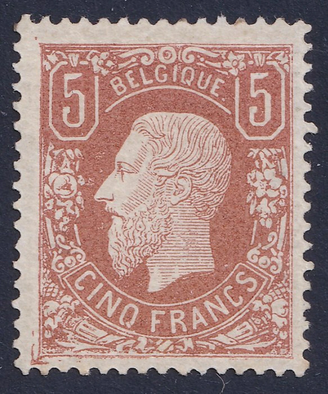 Belgium 1878 - Leopold II, 5F Light Brown - OBP/COB 37A