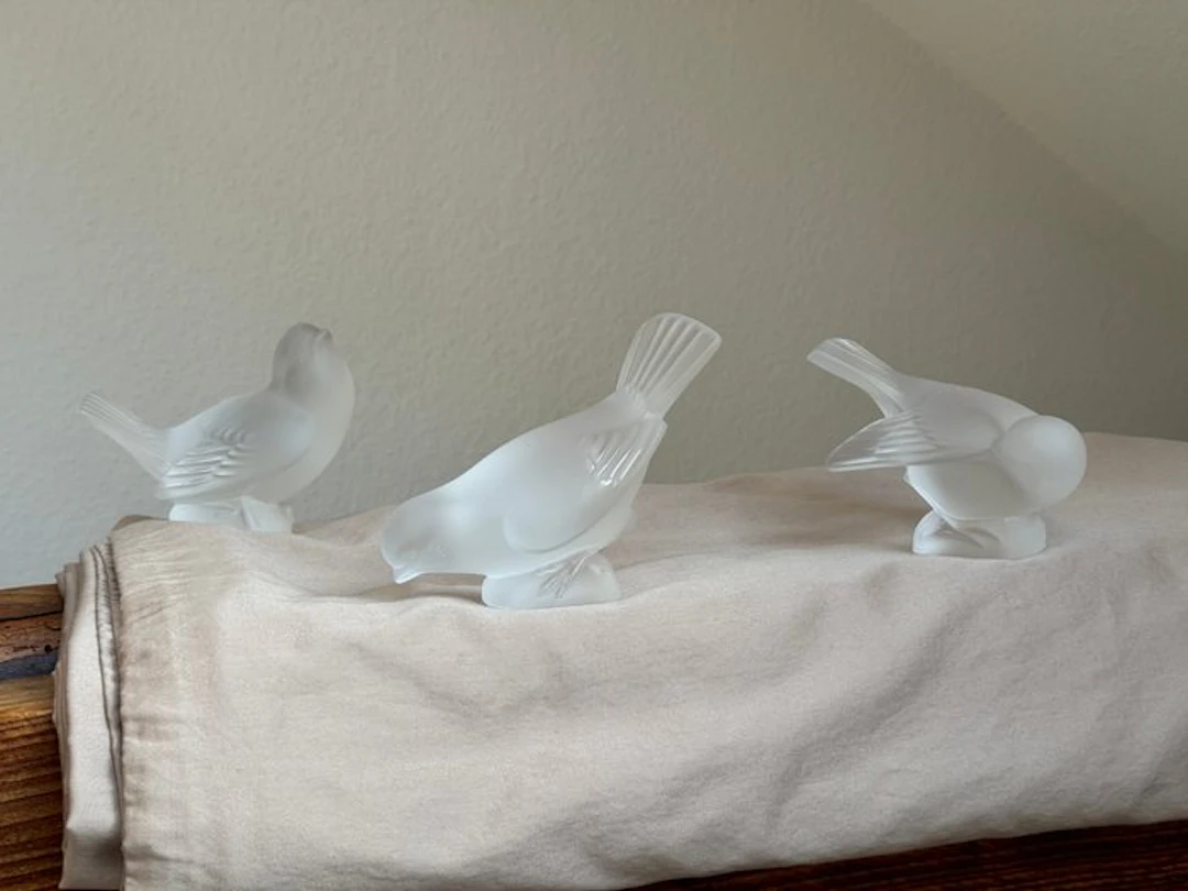 Lalique - Sculpture, Drei Vögel - Spatz Vogel Taube Ziervogel - 13 cm - Crystal