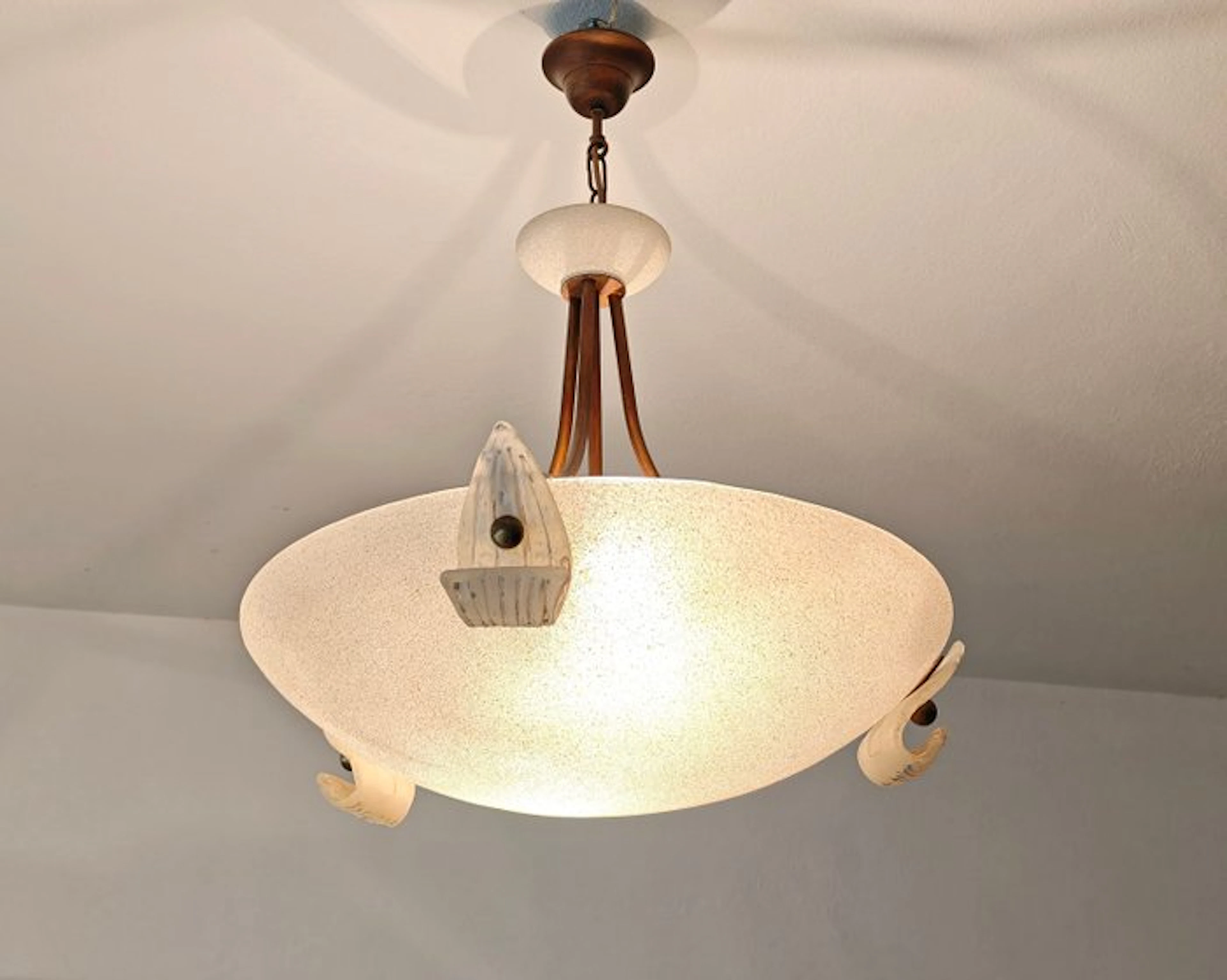 Chandelier - Brass, Glass, Metal - Italian pendant lamp with a glass diffuser