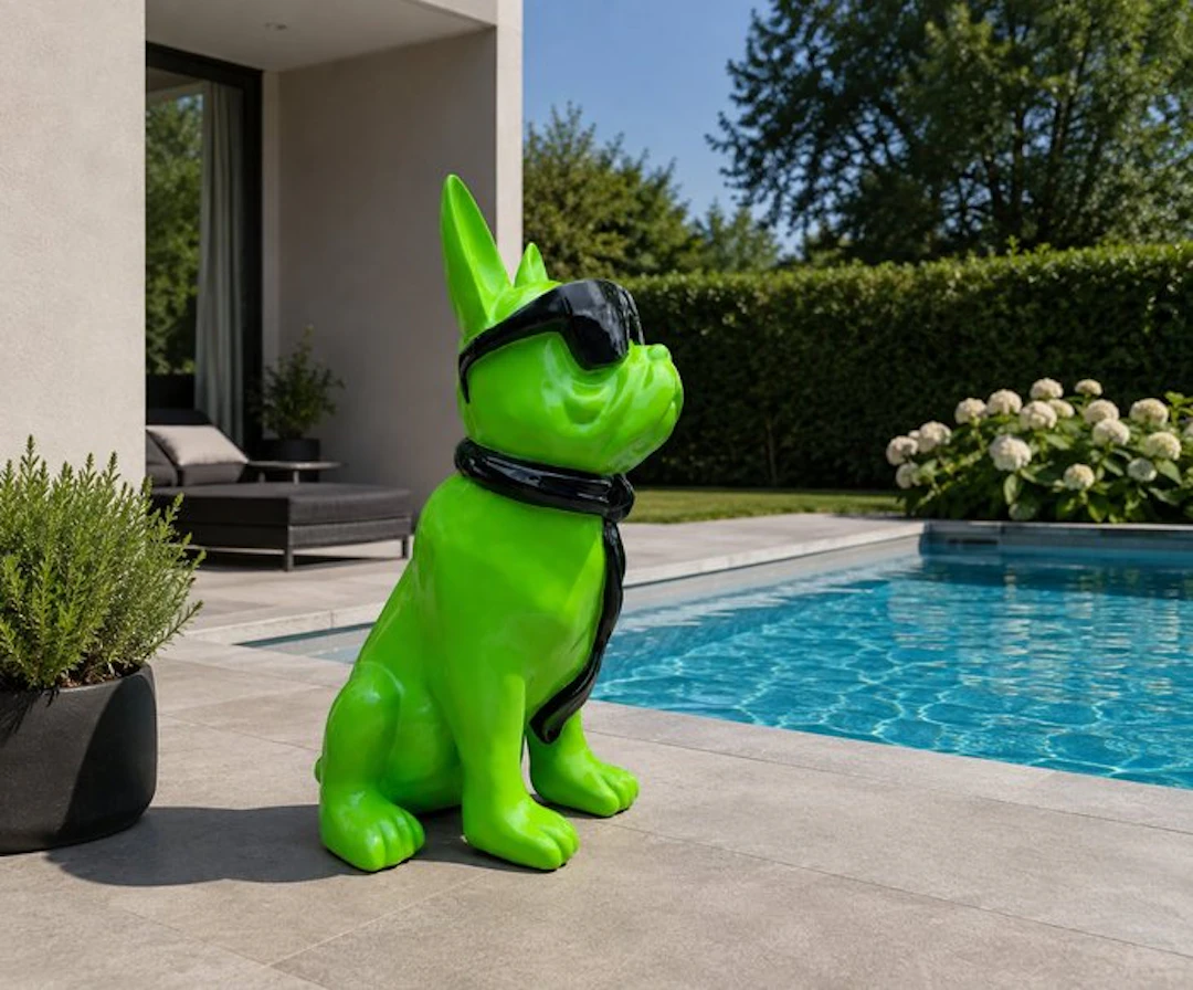 Statue, funny dog with sunglasses in green color - 60 cm - polyresin