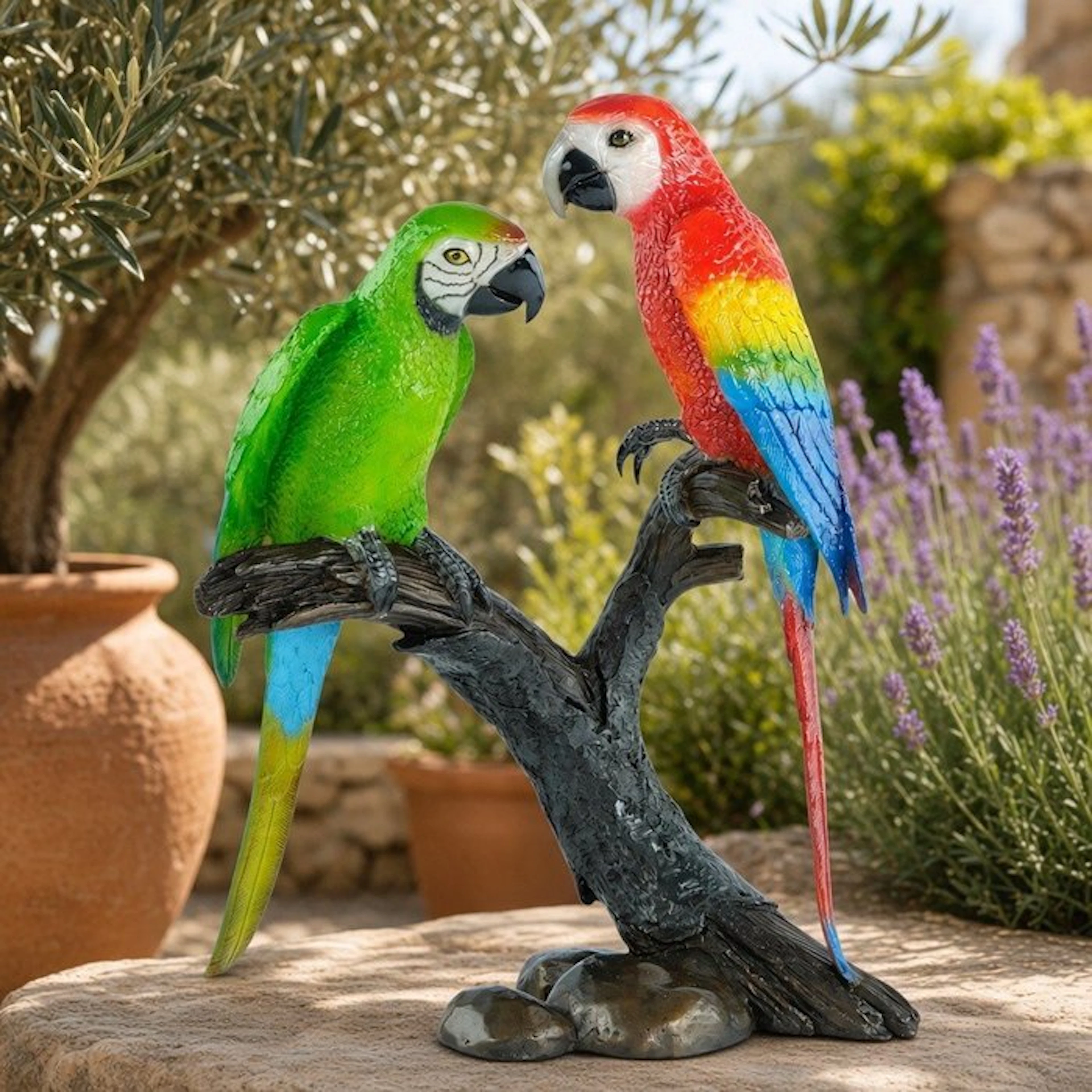 Sculpture, Parrots on a Branch - 50 cm - Bronze