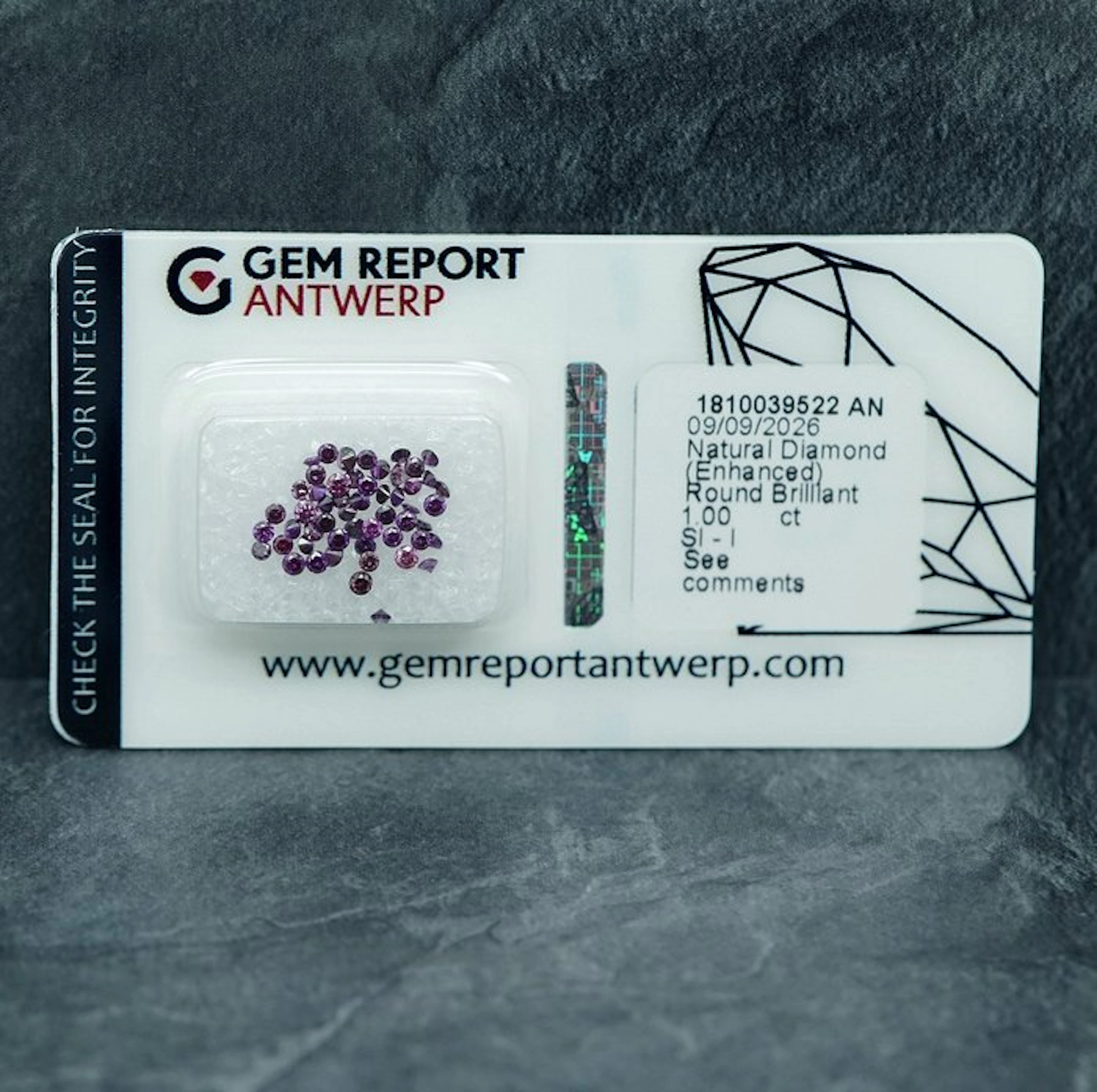 53 pcs Diamond (Colour-treated) - 1.00 ct - Round - Fancy Purplish Pink - SI1