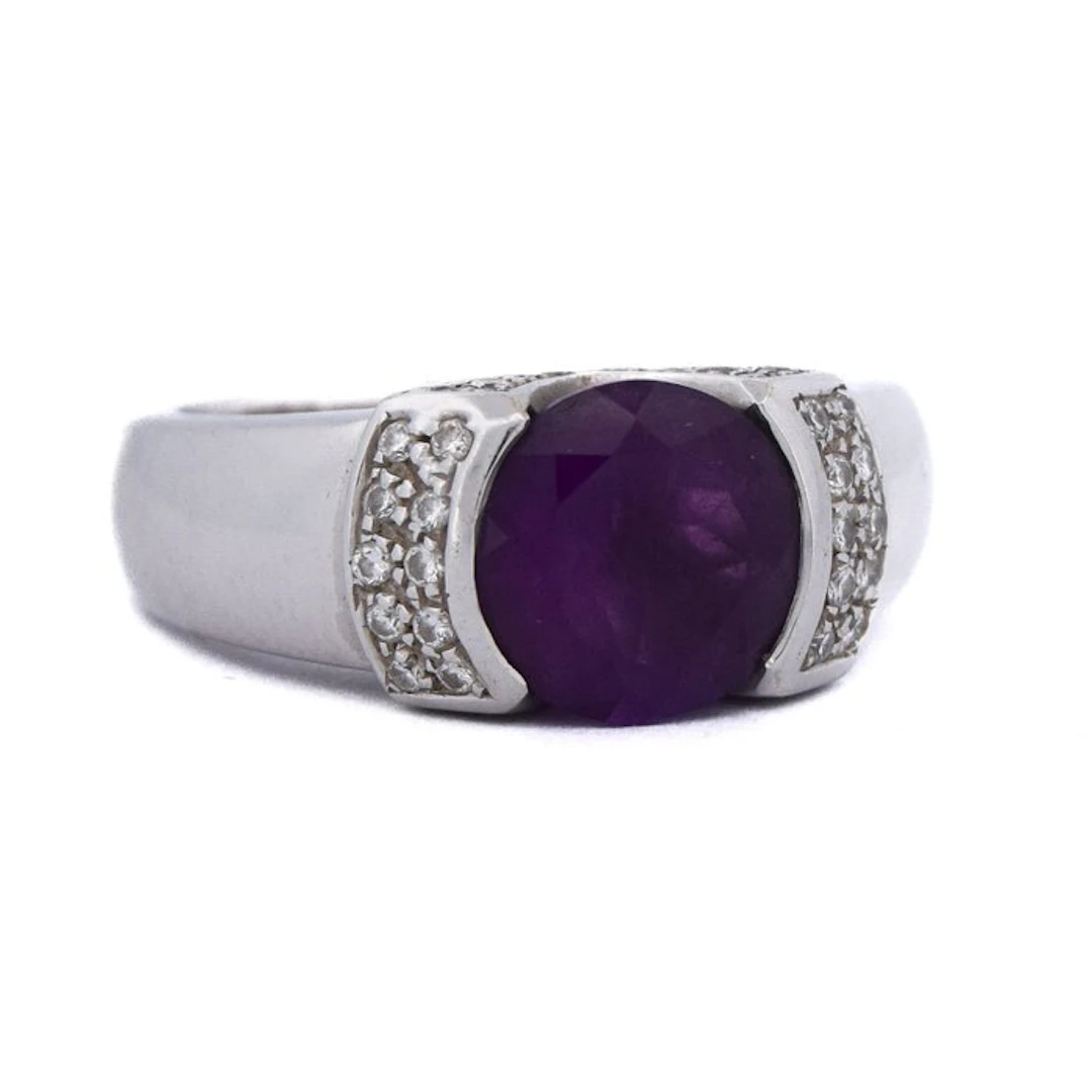 Cocktail ring - 18 kt. White gold - 3.70ct. tw. Amethyst - Diamond