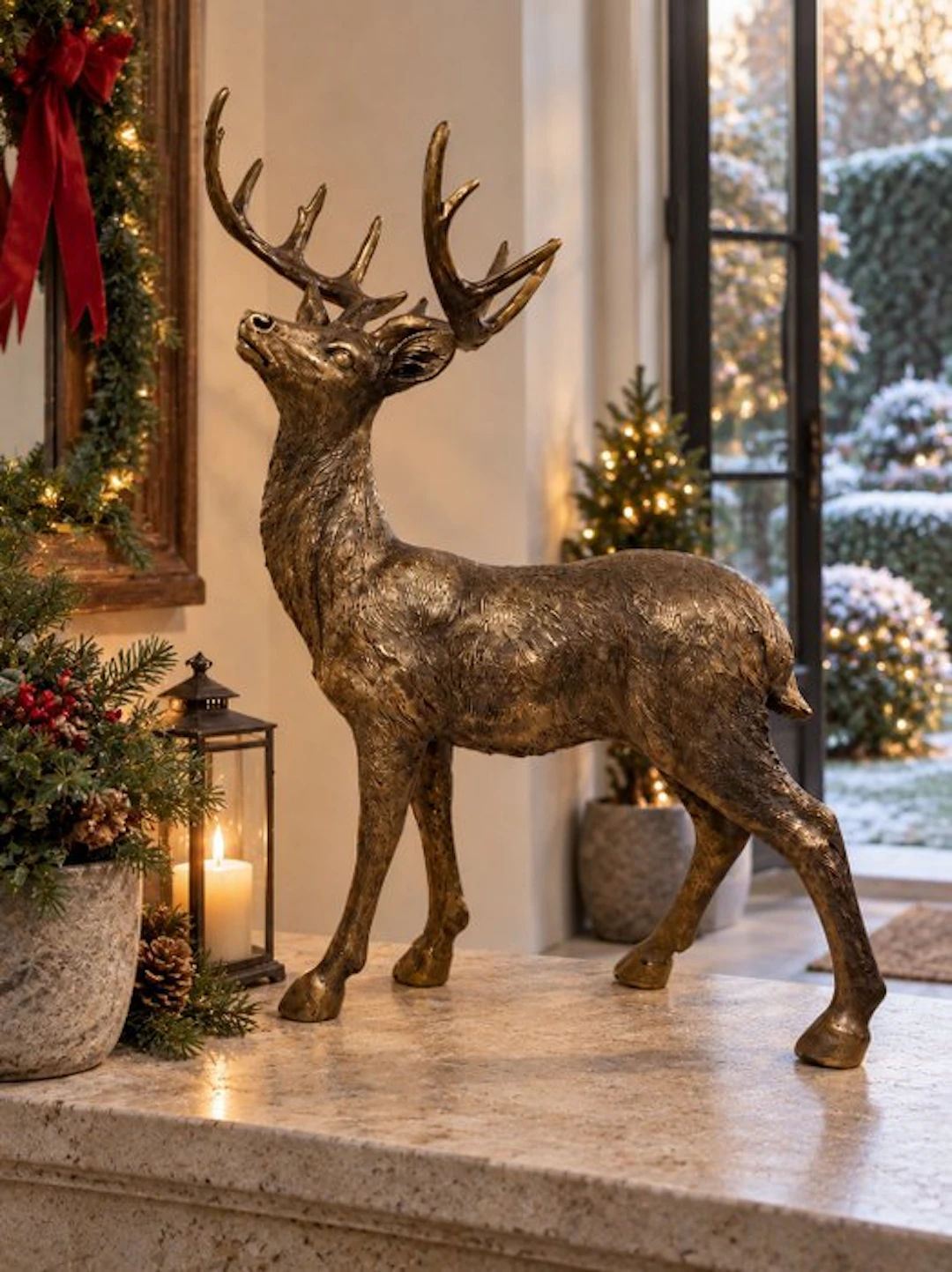 Statue, hert staande 55 cm - 55 cm - polyresin