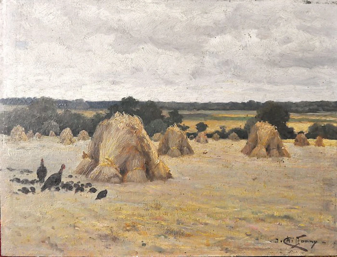 Joseph Chiffonny (1857-1923) - Paysage aux meules et dindons