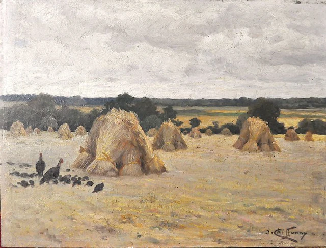 Joseph Chiffonny (1857-1923) - Paysage aux meules et dindons