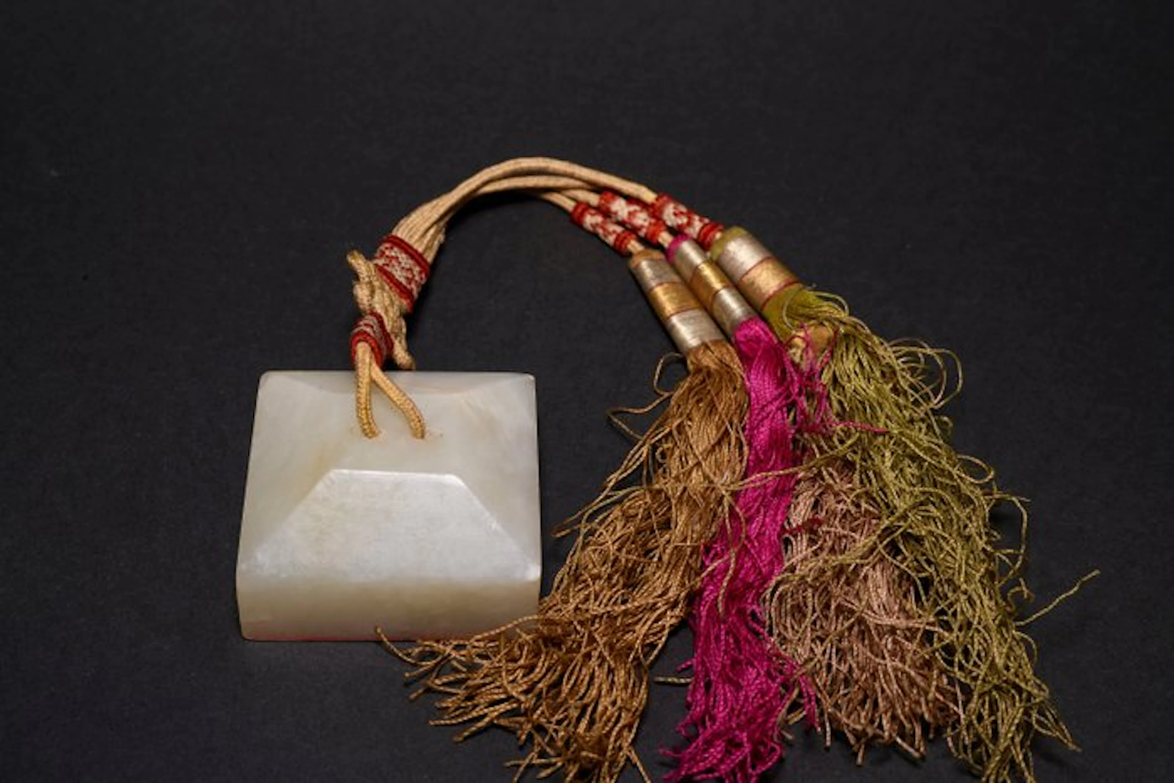 20th Century White Stone Seal with Original Yellow Tassel Cord