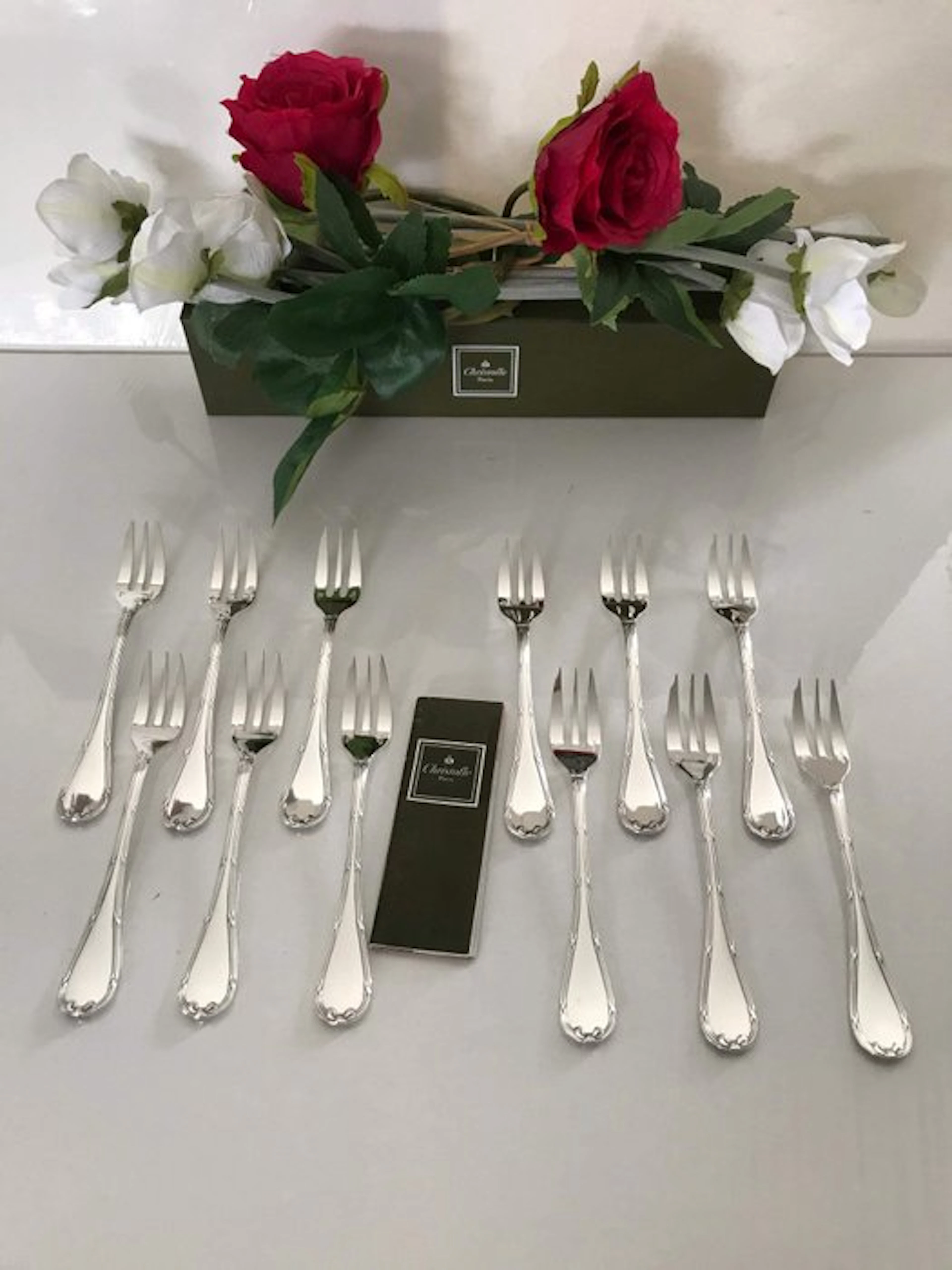 Christofle - Cake fork (12) - Ribbon Pattern - silvered metal
