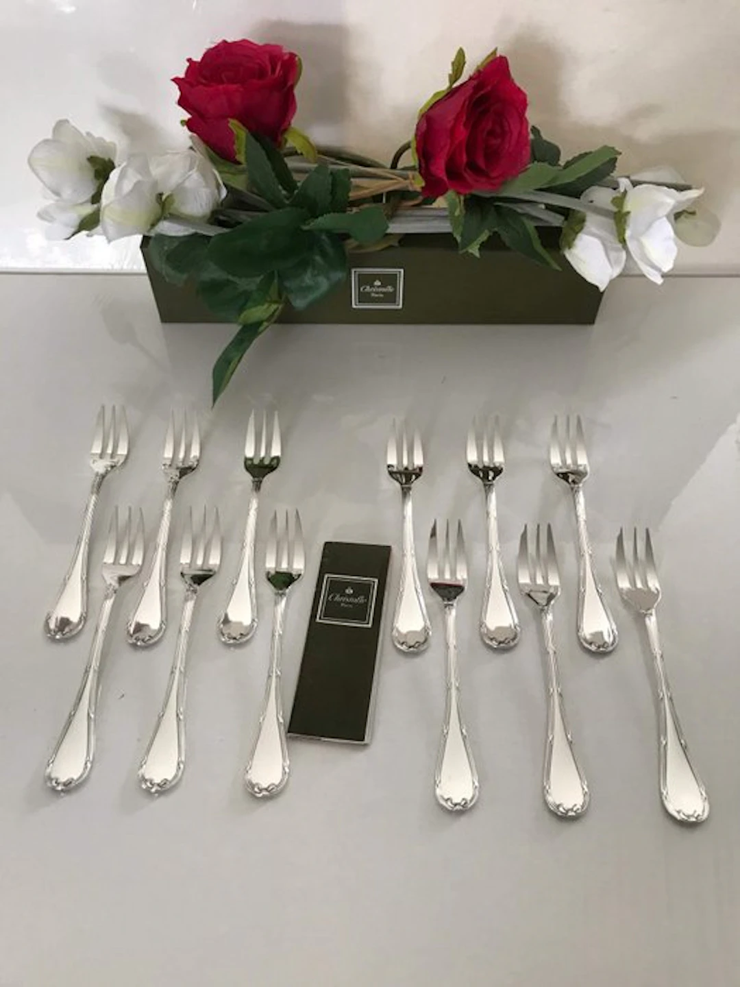 Christofle - Cake fork (12) - Ribbon Pattern - silvered metal
