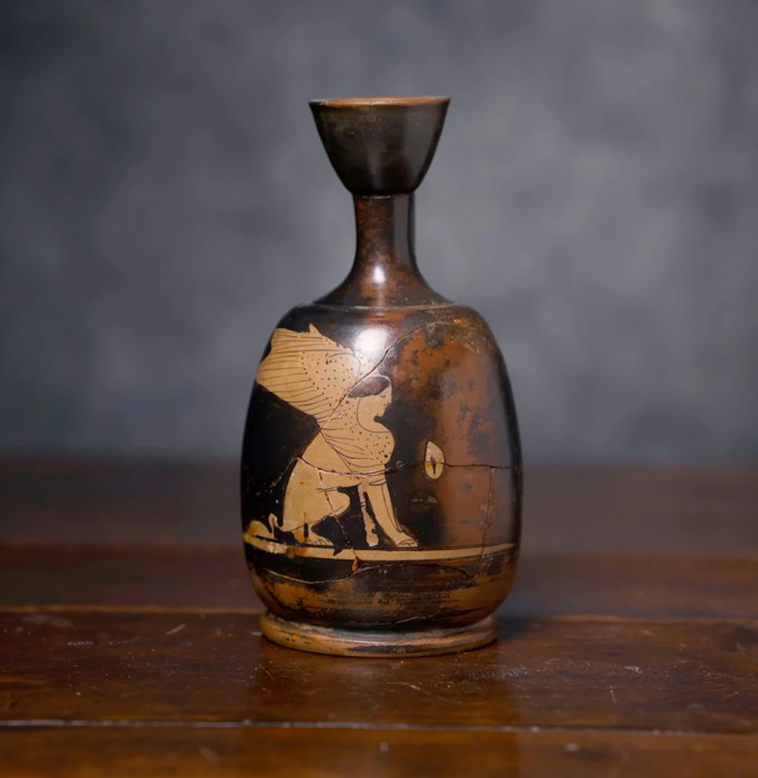 Ancient Greece Ceramic Attic Lekythos depicting a winged sphinx - 14.5 cm