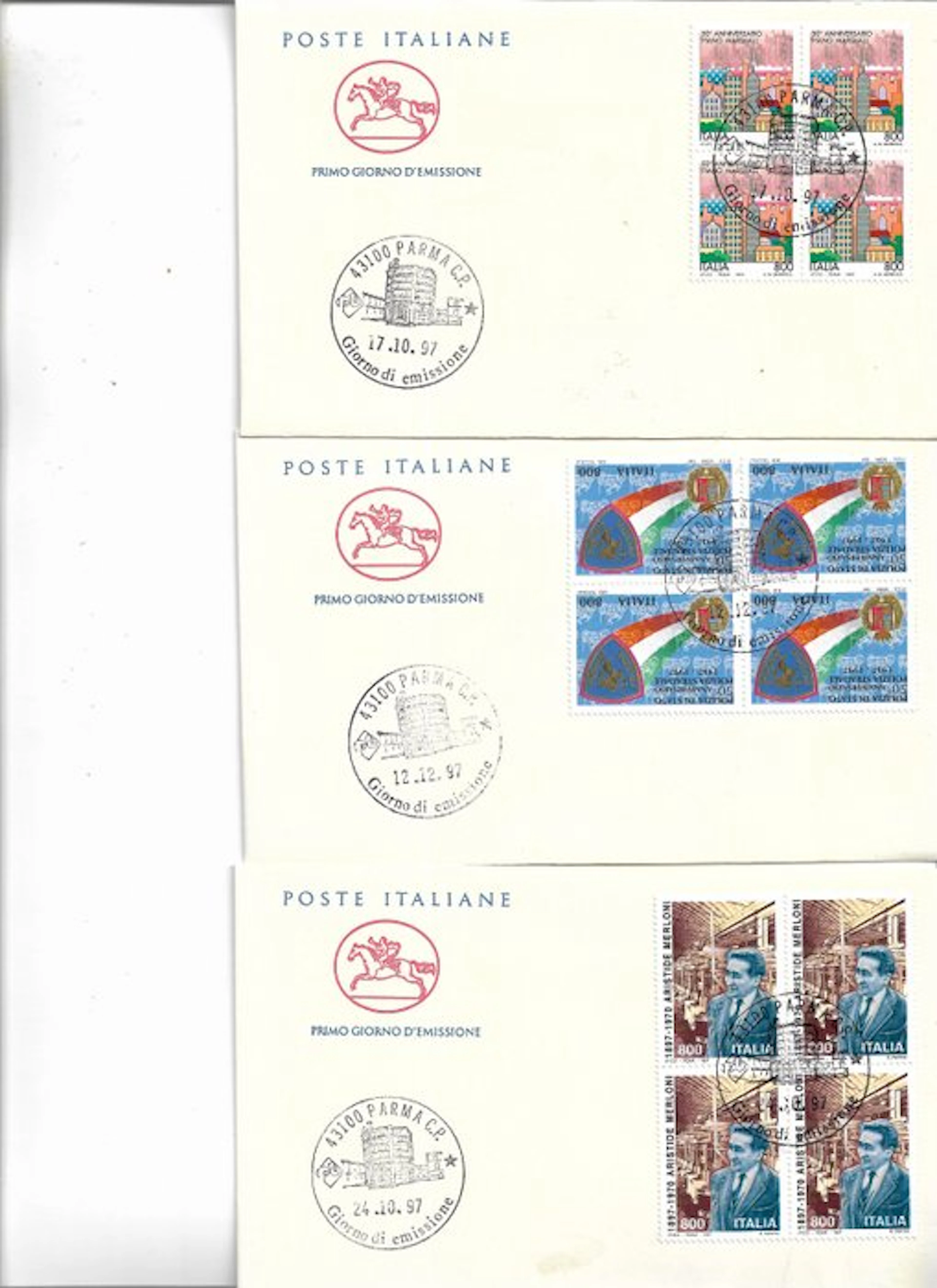 Italy 1976/2004 - About 250 Cavallino First Day Covers in a block of four