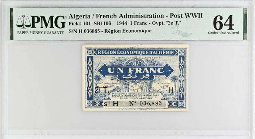 Algeria. - 1 Franc - 1944 - PMG 64 - Pick 101 (No reserve price)