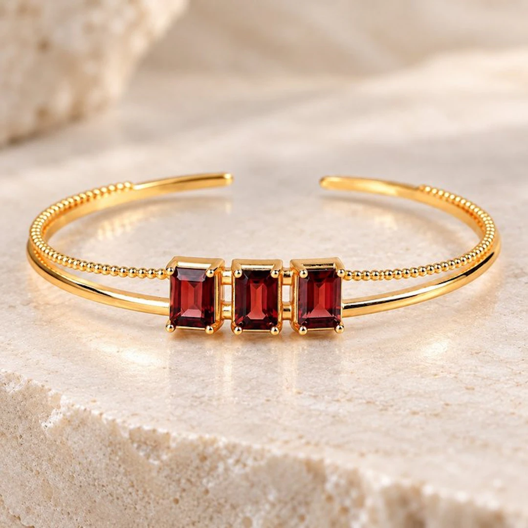 No reserve price - Bracelet Silver - Garnet - Certified