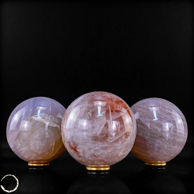 Lavender Rose Quartz & Fire Quartz Sphere Set – Three...