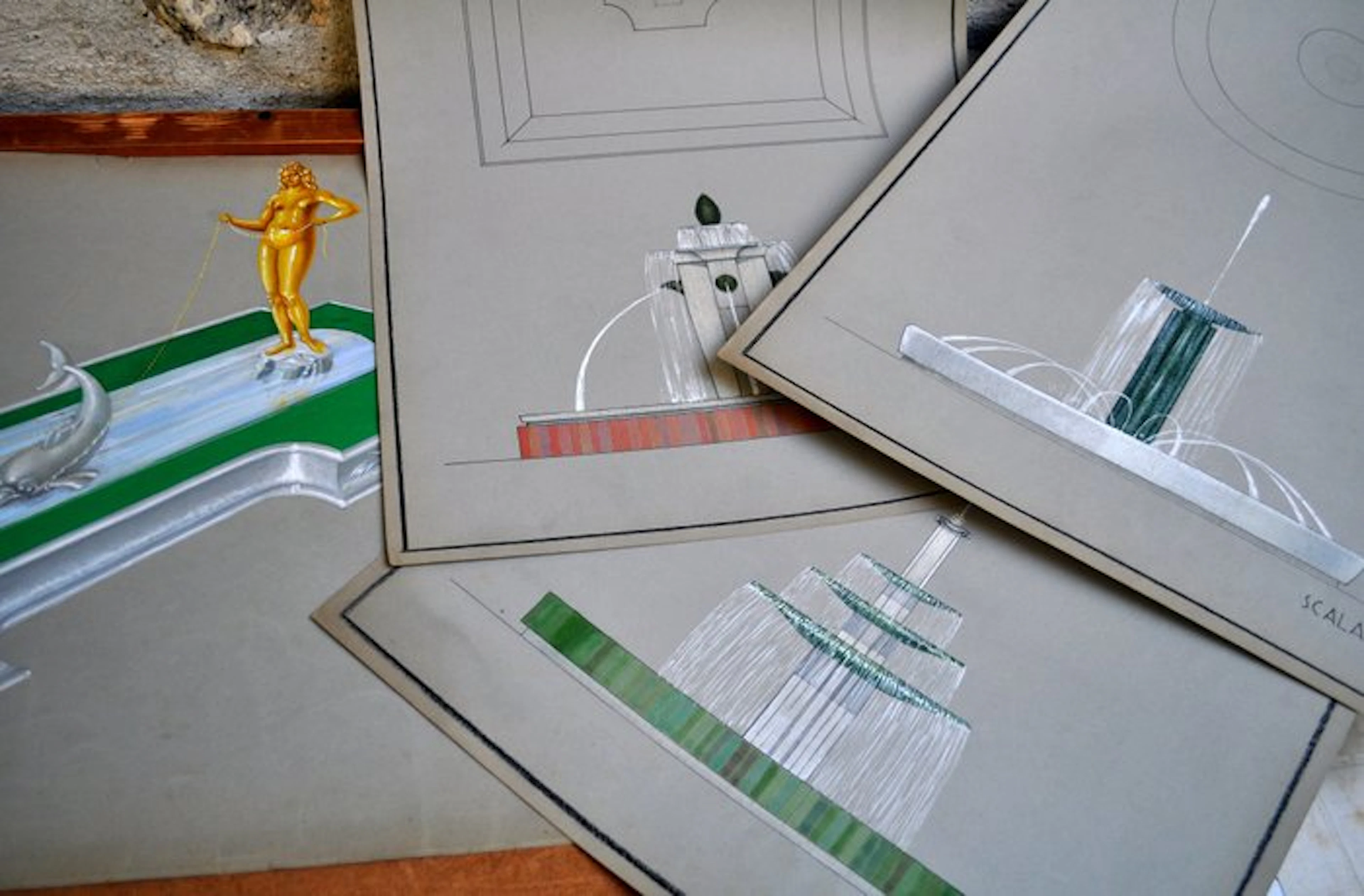 stile Giò Ponti - Art Deco italiano - Corpus 4 disegni ornamentali / progetti