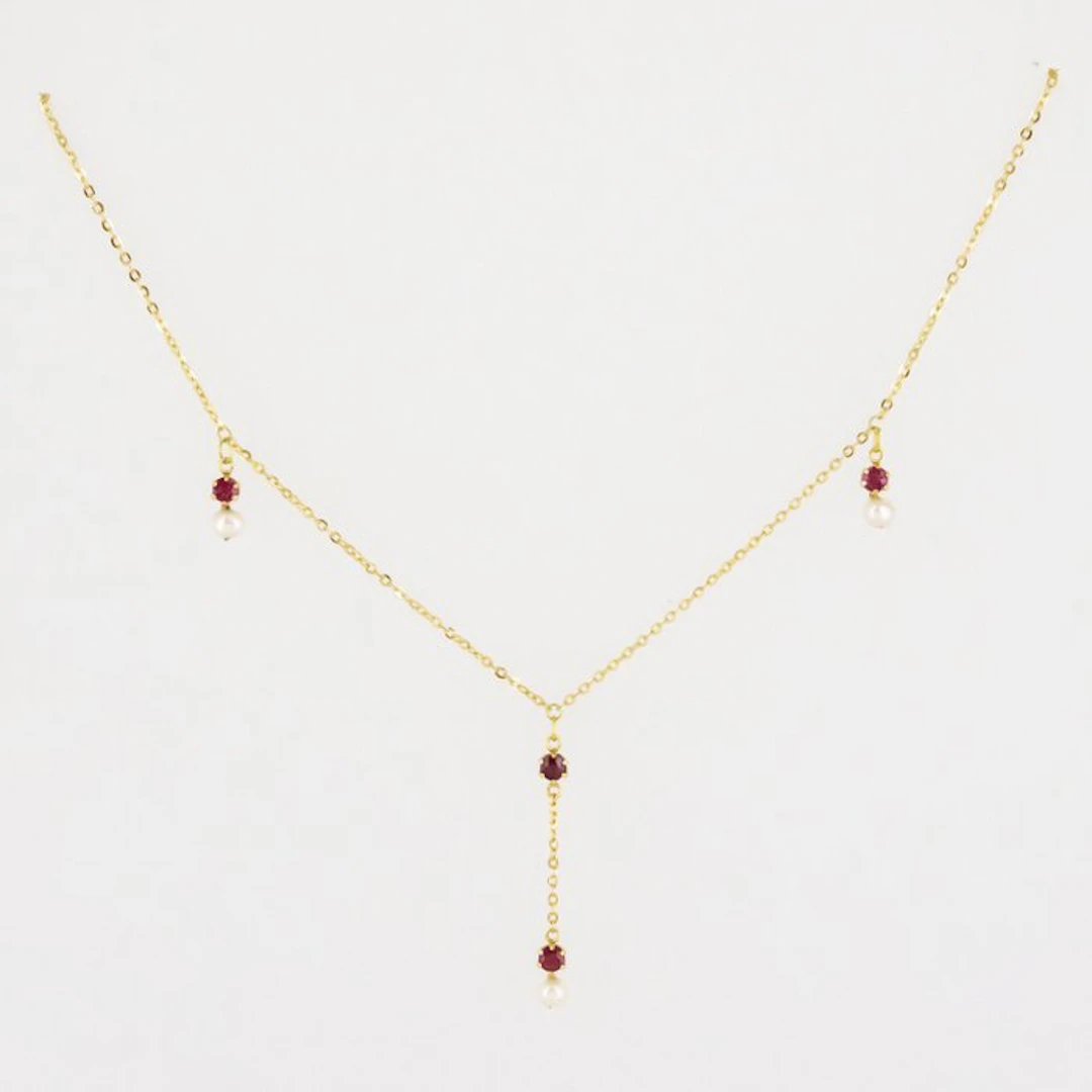 Pendant - 18 kt. Yellow gold Ruby - Pearl