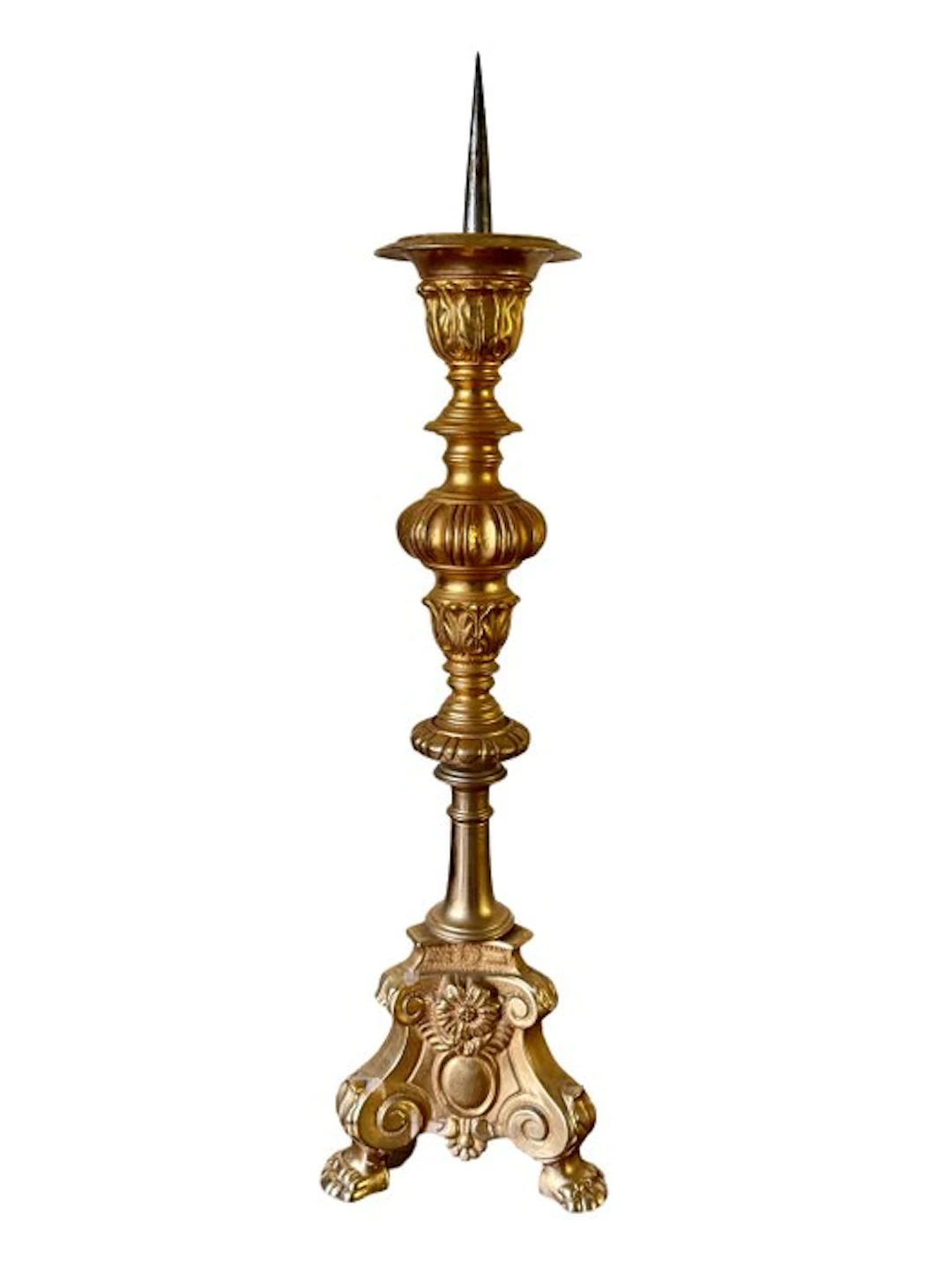Candleholder - Gilt brass - Large church candlestick - 71 cm - 5 kg