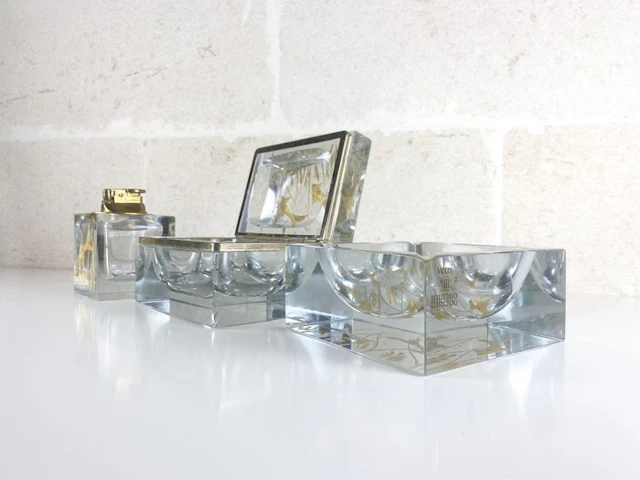 Pagnin & Bon - Desk set (3) - Murano Glass Hand-Engraved & 24K Gold-Filled