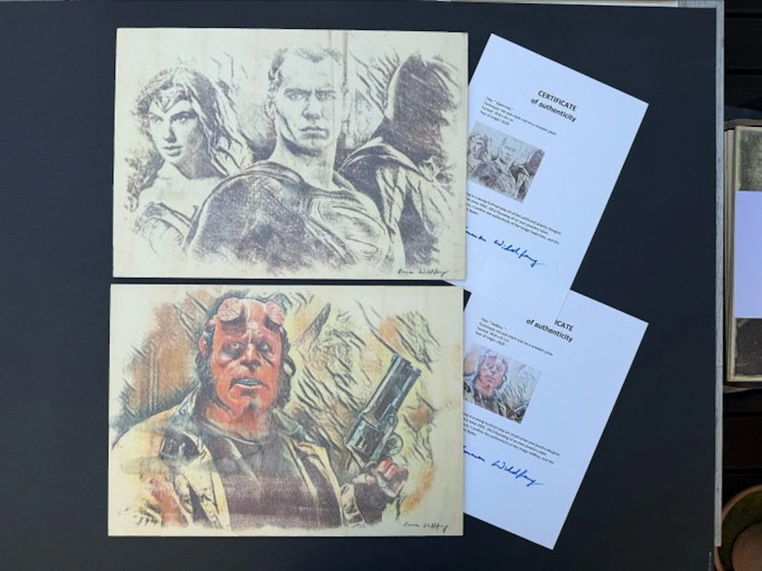 Emma Wildfang - 2 Original drawing - Supermann - Hellboy...