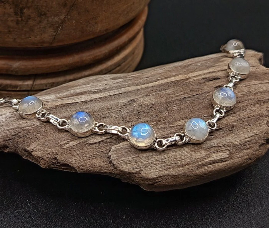 Unique Piece Bracelet in 925 Silver with Moonstone - Top Quality- 10.2 g - (1)