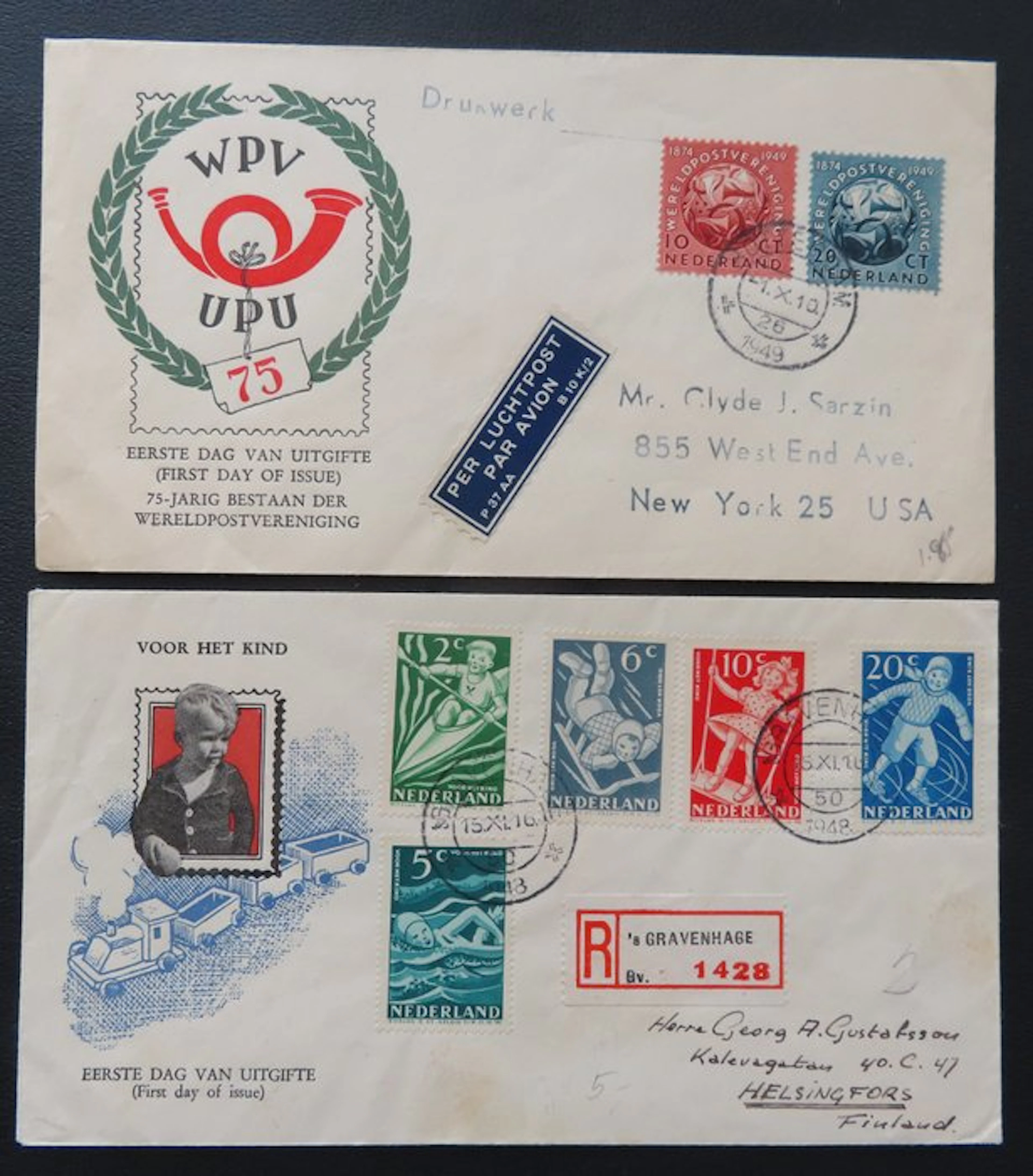 Netherlands - FDC children's stamps 1948 (508-512) and...