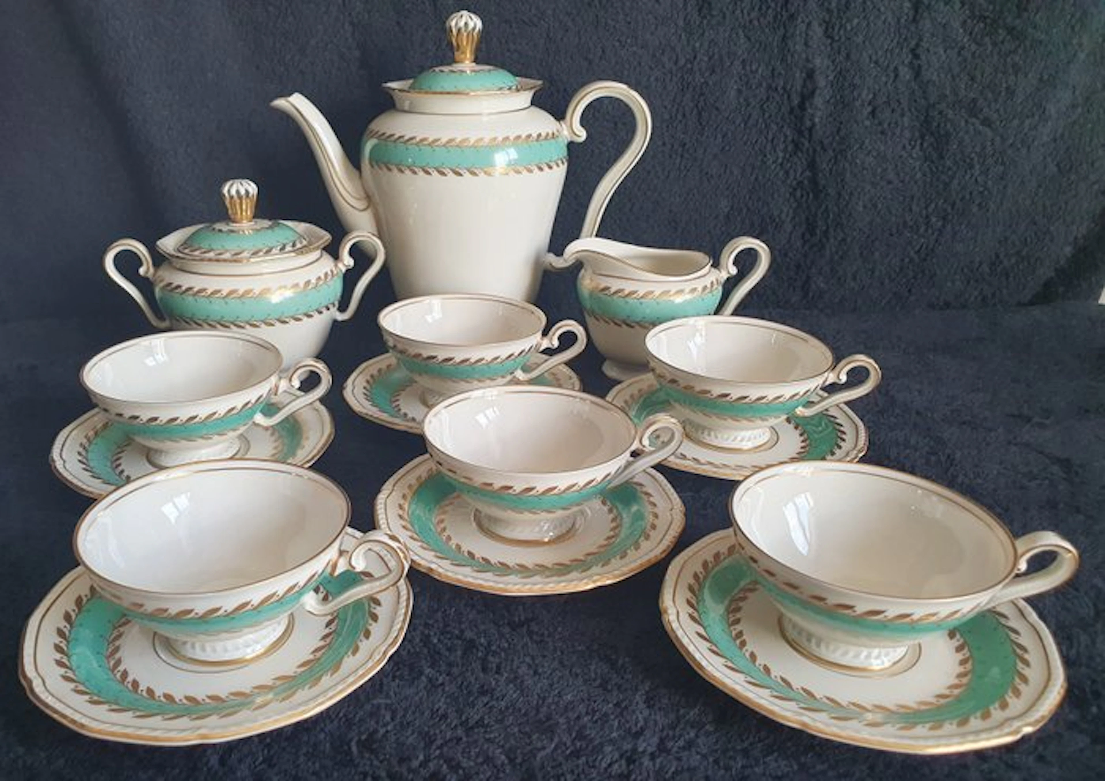 Royal Tettau - Tea service (15) - Biscuit porcelain - "US Zone" Germany 1945