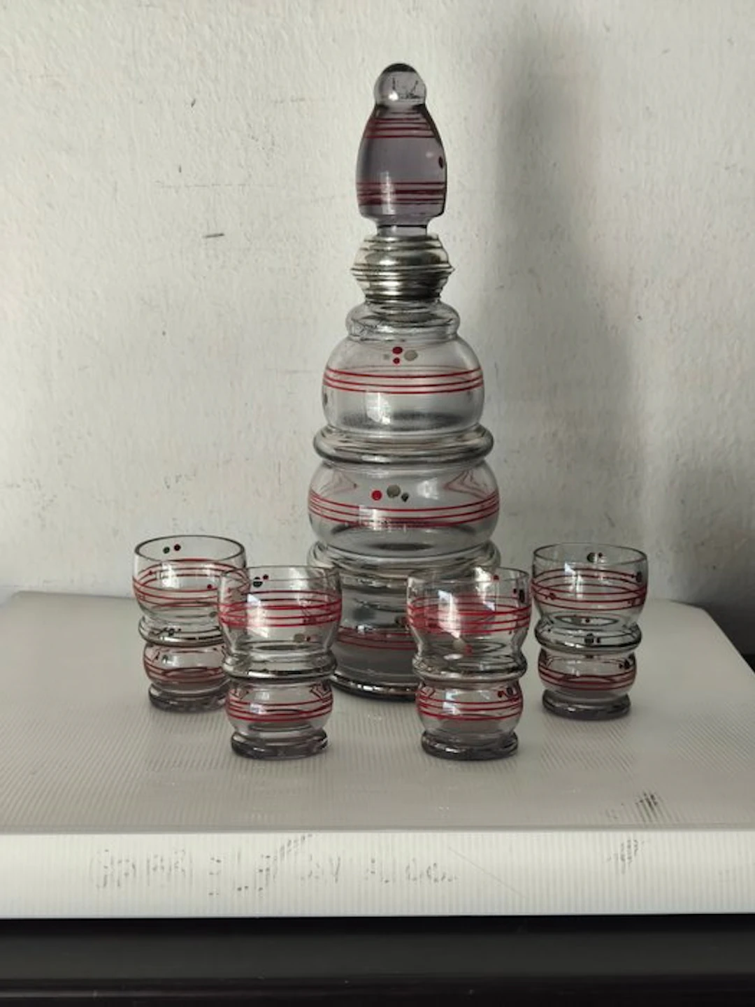 Art Decò vetro decoro argento 800 - Liquor set (5) - Glass