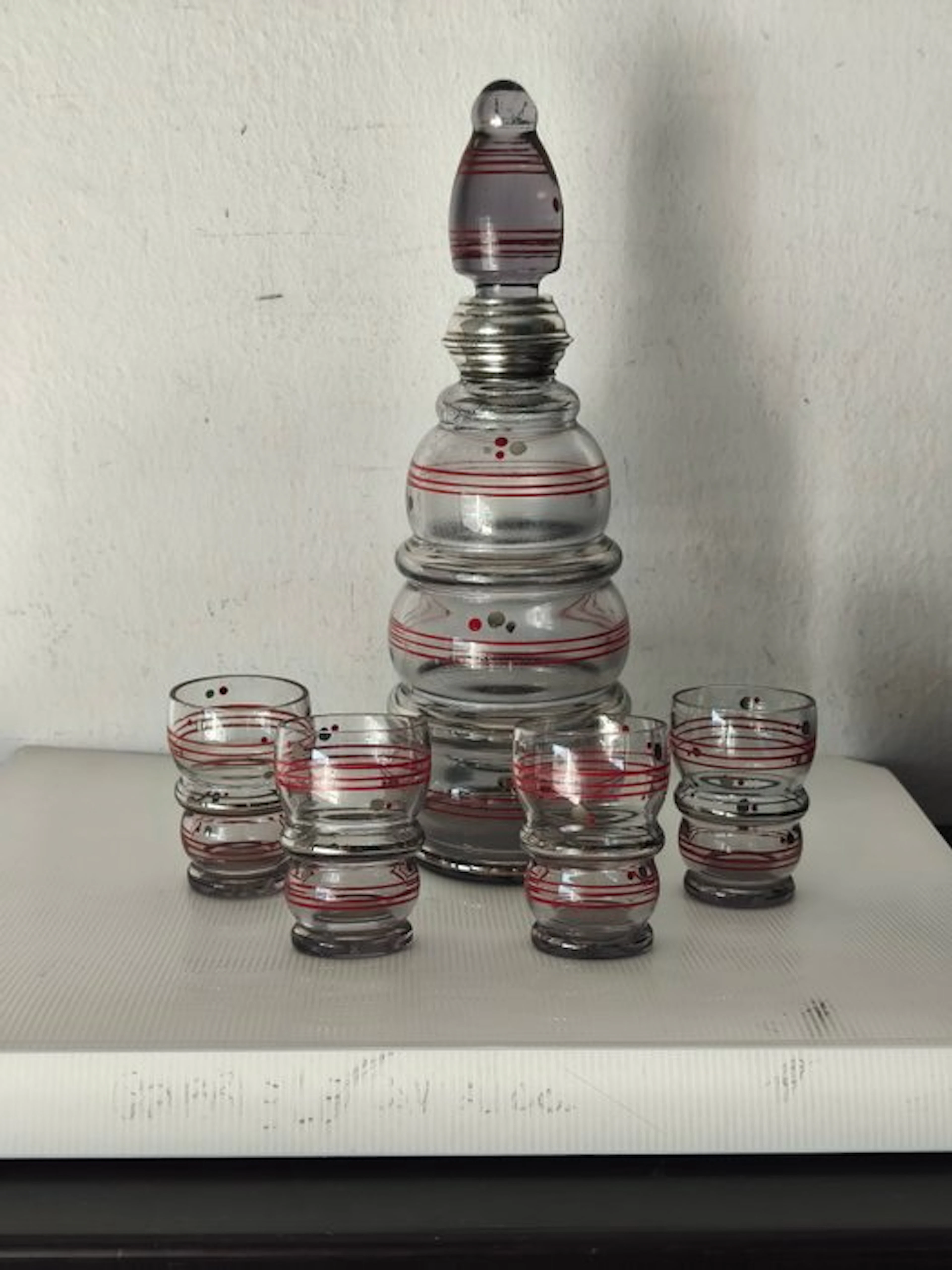 Art Decò vetro decoro argento 800 - Liquor set (5) - Glass