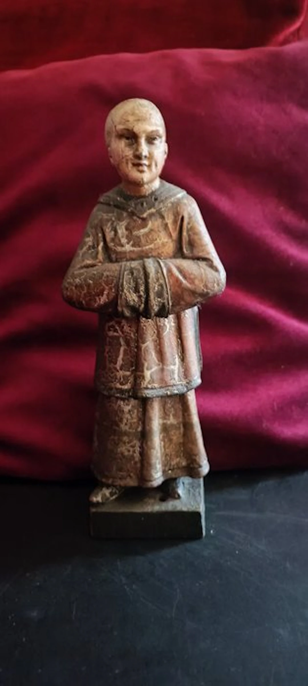Antike chinesische Holzfigur vergoldet – Gelehrter /...