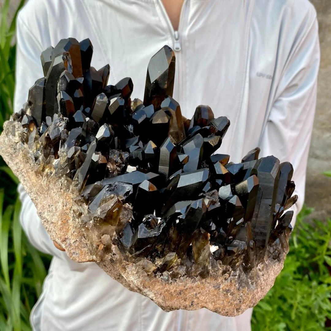 Black Quartz Crystal cluster - Height: 23 cm - Width: 15 cm- 3422 g