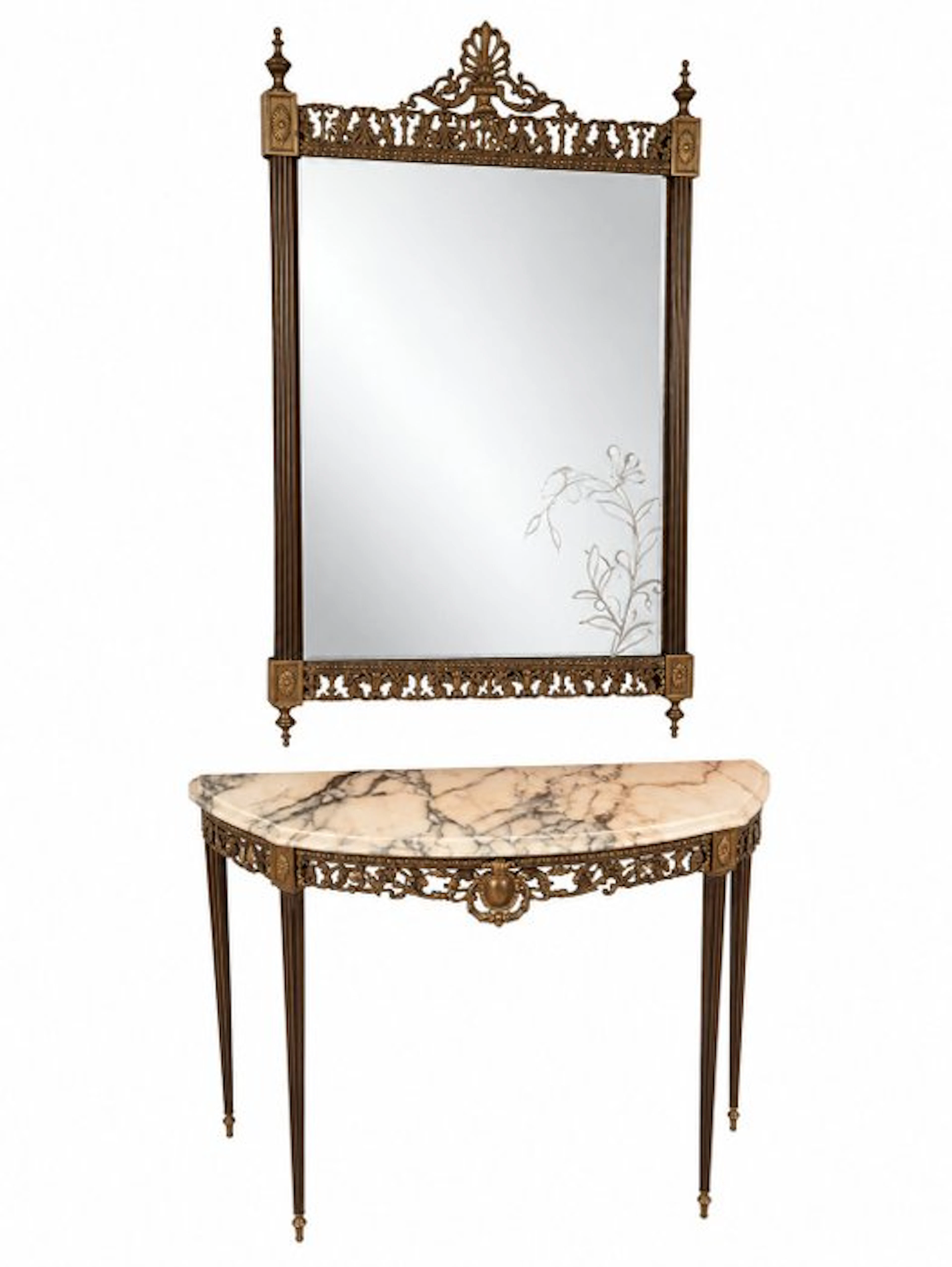 Console table (2) - Brass - Louis XVI with a Looking Glass