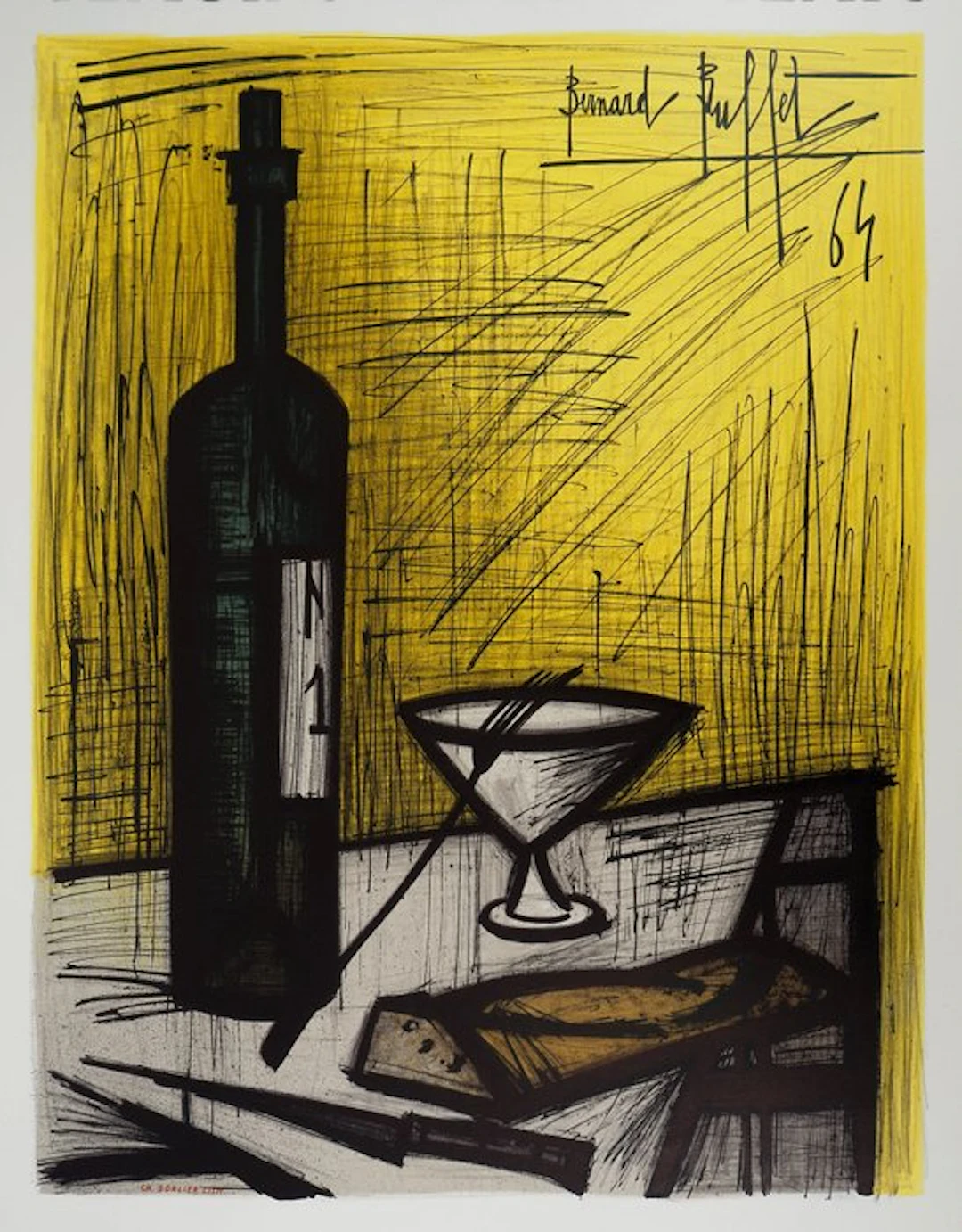 Bernard Buffet (1928-1999) - Nature morte à la bouteille et au pain
