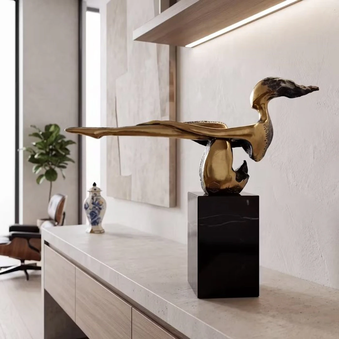 Statue, Modern bronzen sculptuur van een naakte vrouw - 29 cm - Bronze, Marble