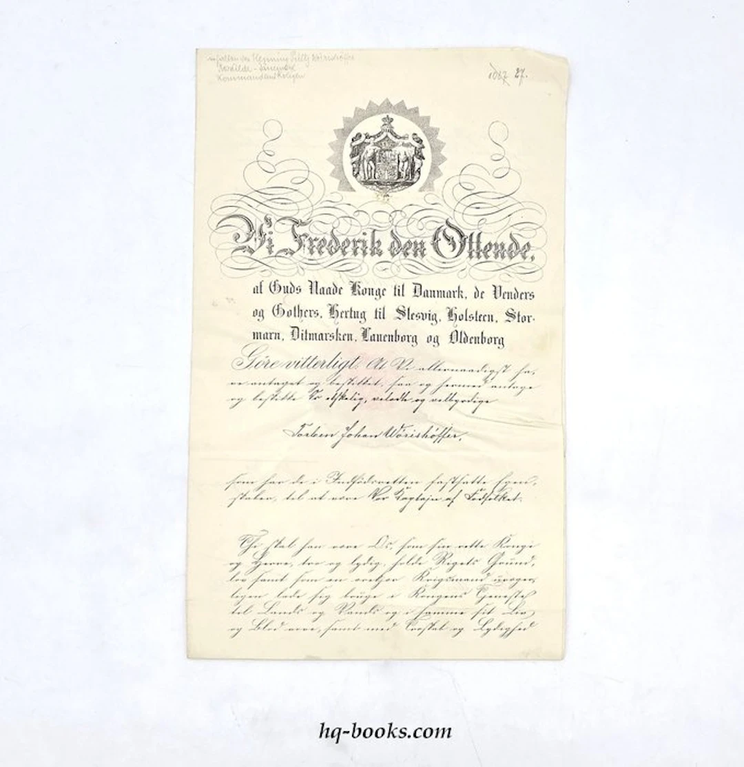 King Frederik VIII. of Denmark - Danish Royal Honour Certificate - 1909