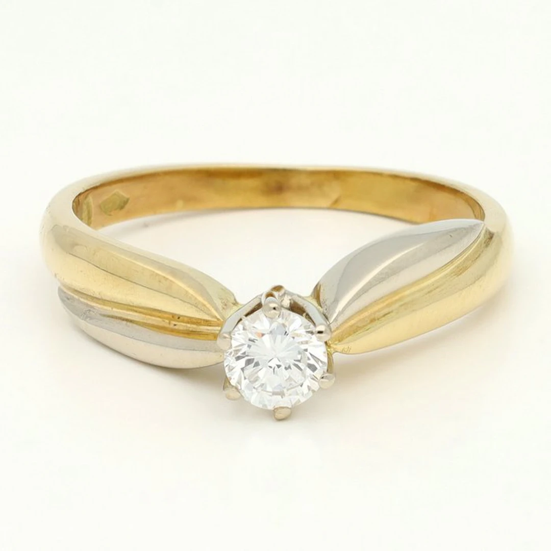 Ring - 18 kt. Yellow gold, White gold Diamond (Natural) - Solitair