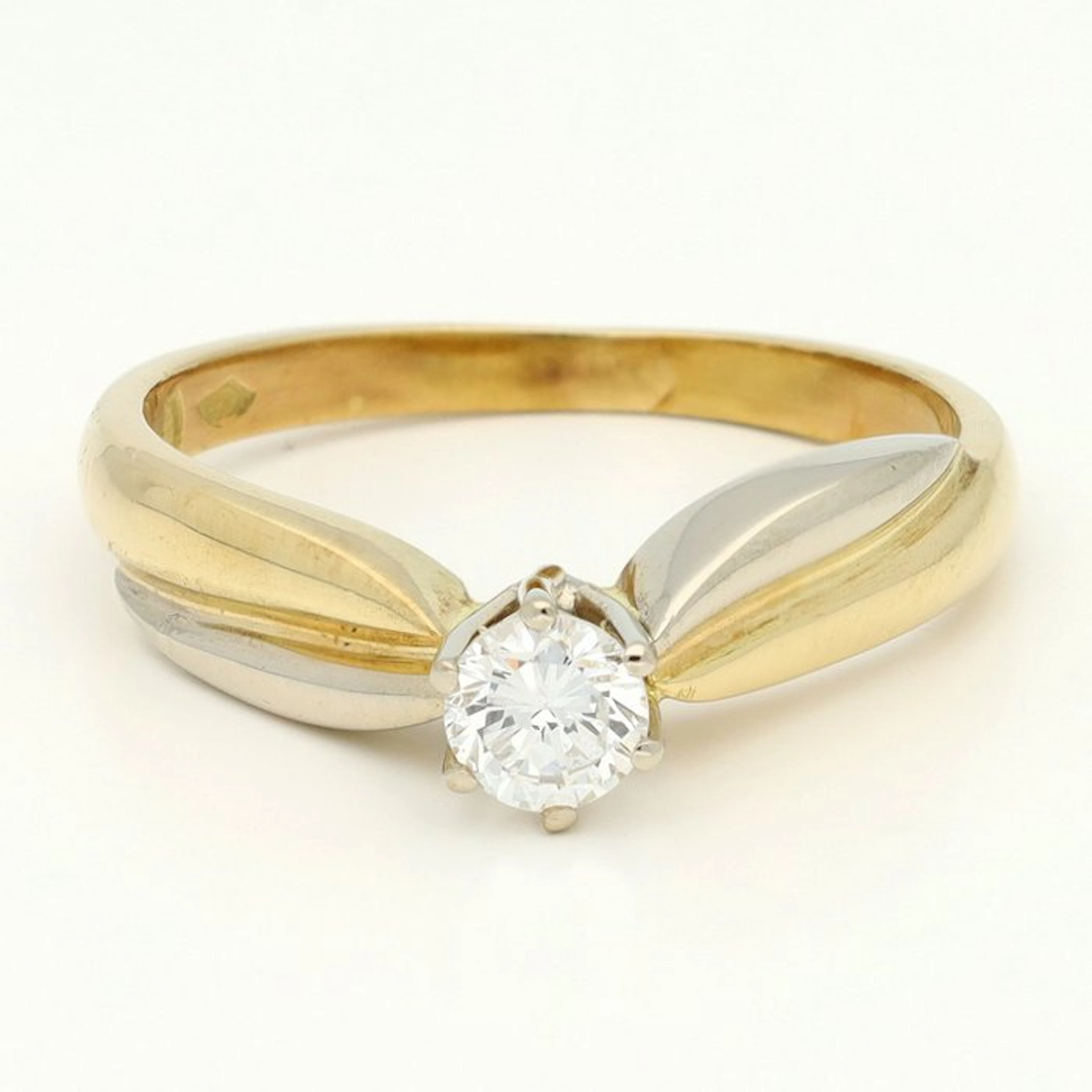 Ring - 18 kt. Yellow gold, White gold Diamond (Natural) - Solitair