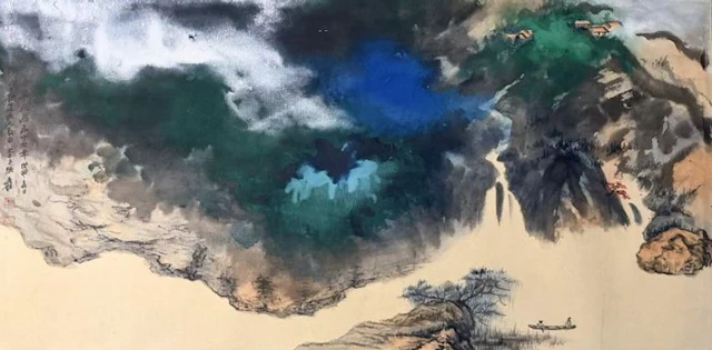 SPLASHED COLORS WATERSIDE LANDSCAPE PAINTING《张大千-泼彩山水》 - Attributed to - China