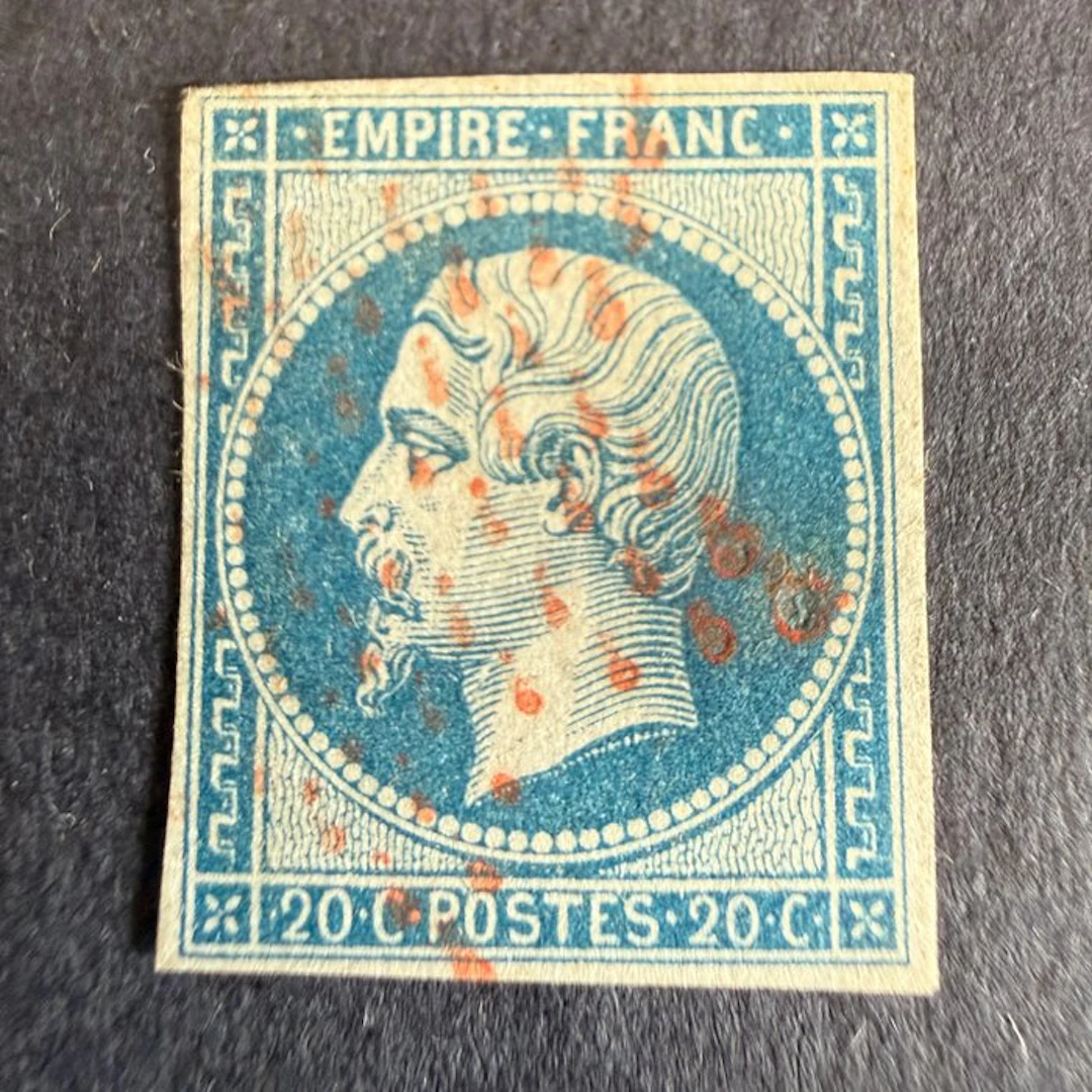 France - Yvert 14B "Napoleon 20c blue" in a red star cancel