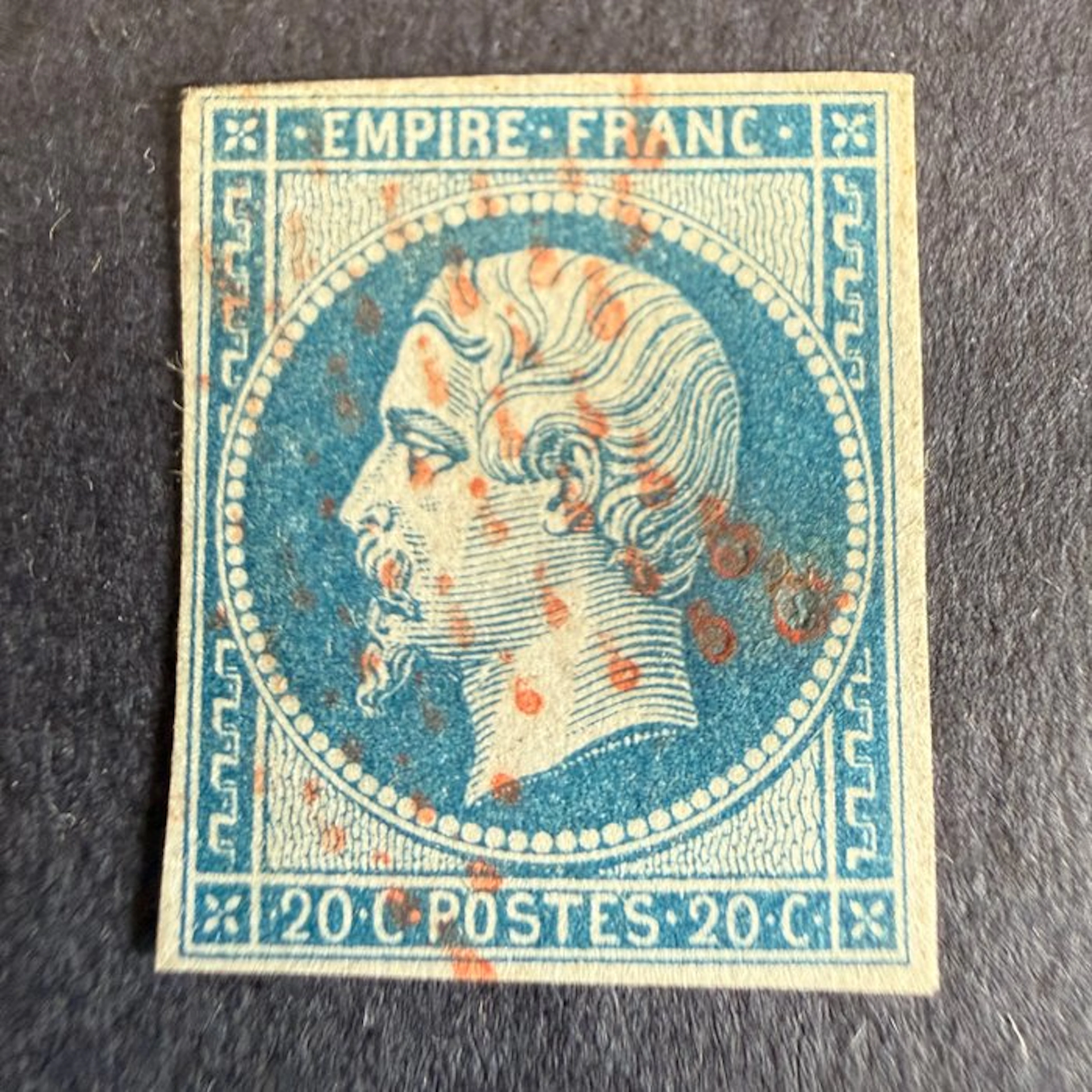 France - Yvert 14B "Napoleon 20c blue" in a red star cancel