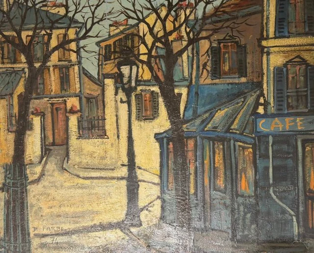 D. Farbe (XX) - Vue de Paris, Café- Huile sur carton