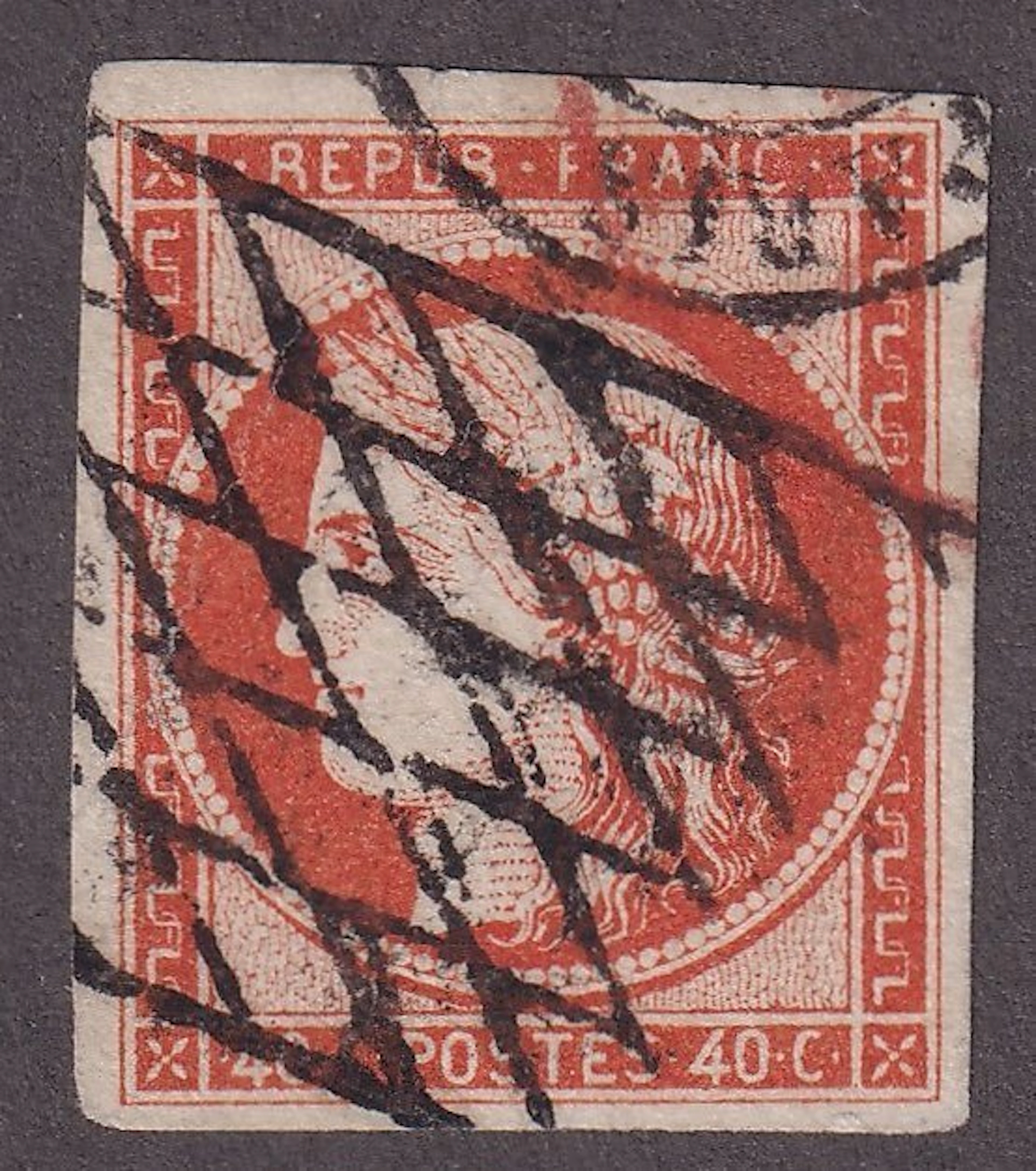 France - 40c orange obl. endless grille - TB - Yvert n°5