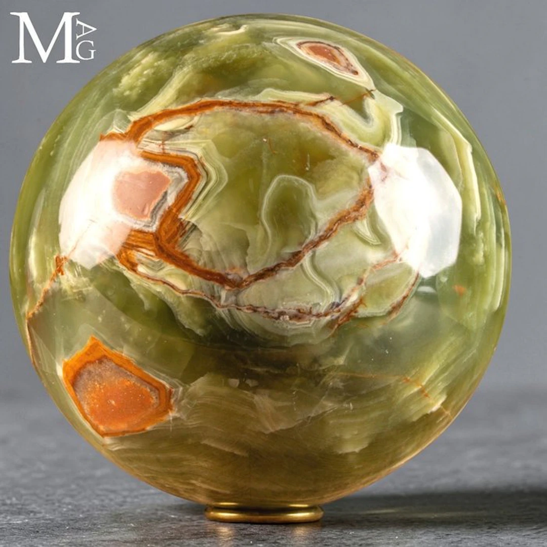 Vivid Green Banded Calcite Sphere with Translucent Layers...