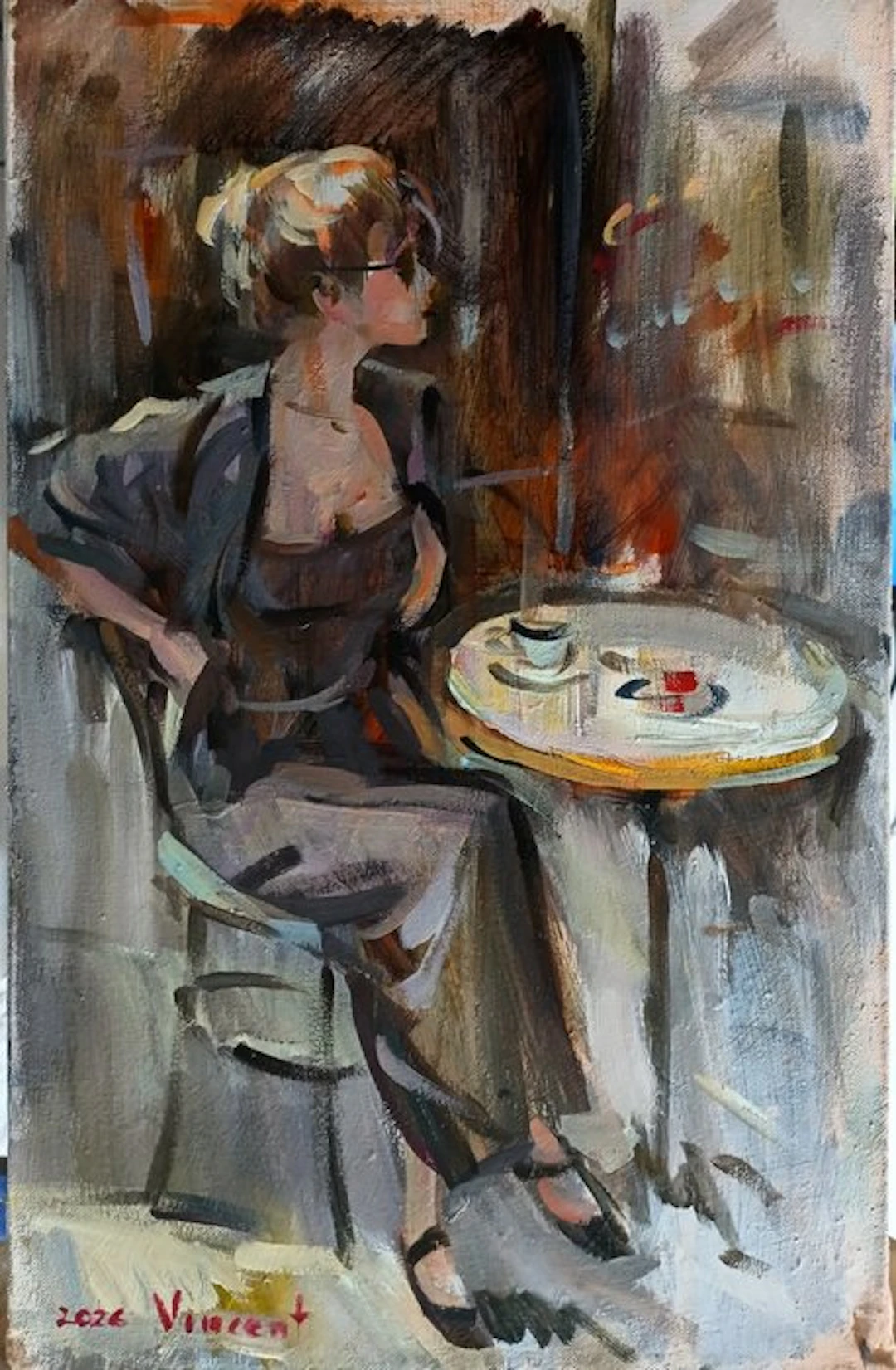 Vincent Igor Ilinskiy (XX-XXI) - Evening Café – Woman in Sunglasses